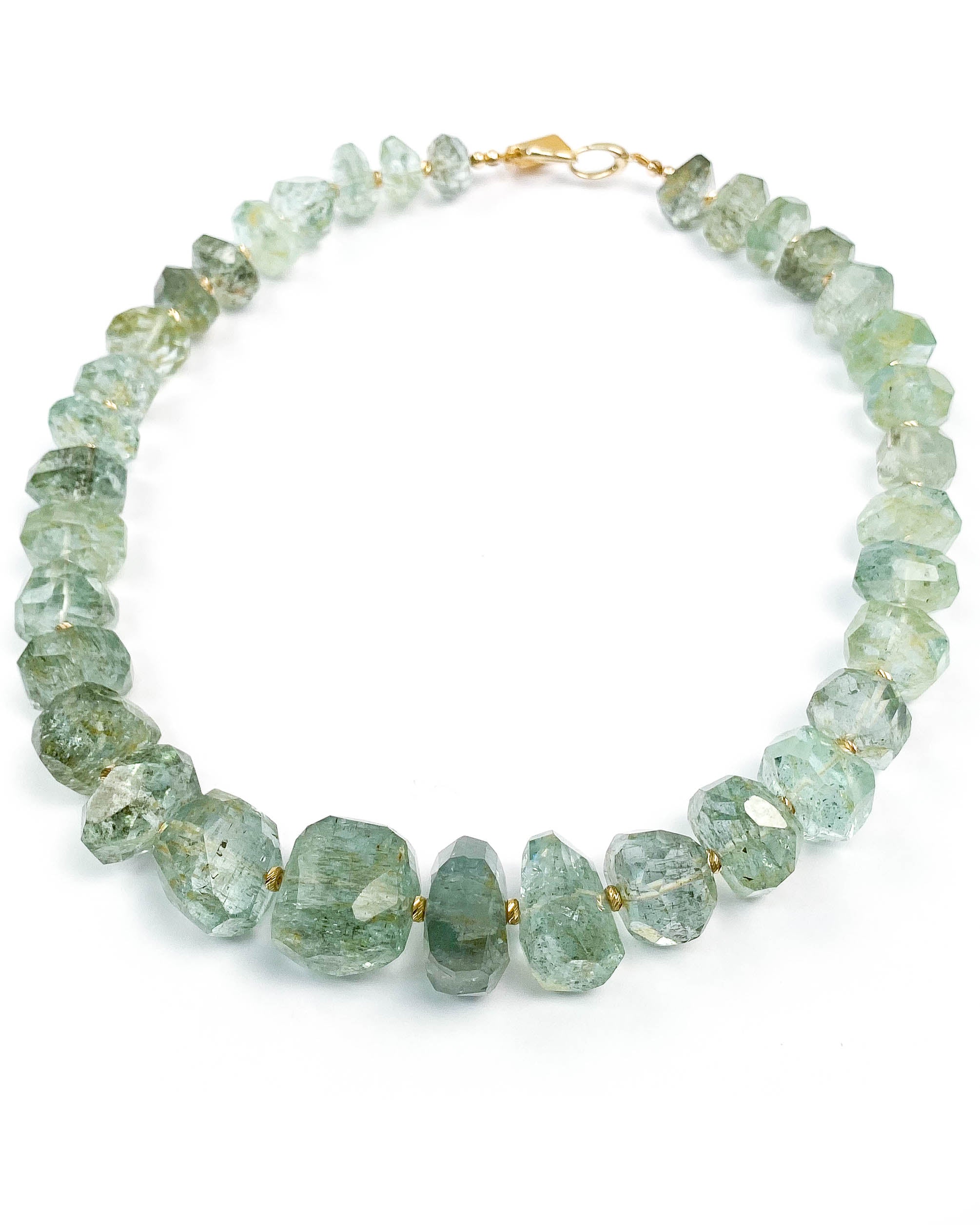 AAA Quality Moss Aquamarine Nugget & 14k Gold Necklace