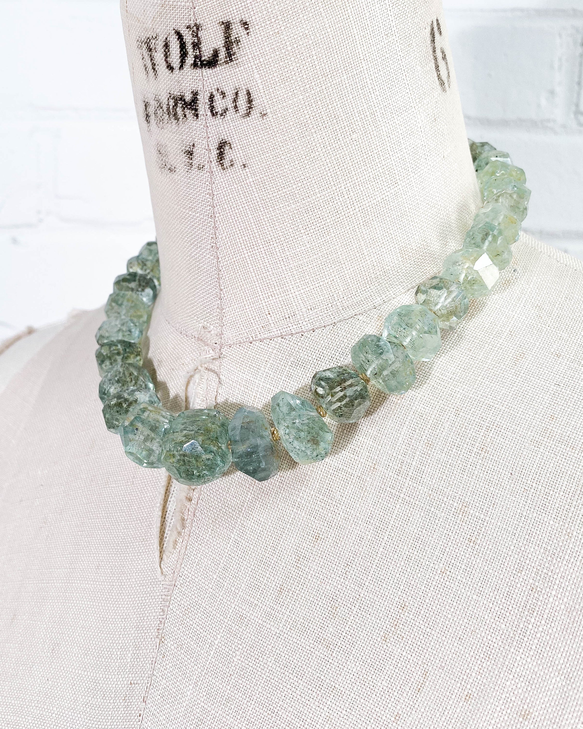 AAA Quality Moss Aquamarine Nugget & 14k Gold Necklace