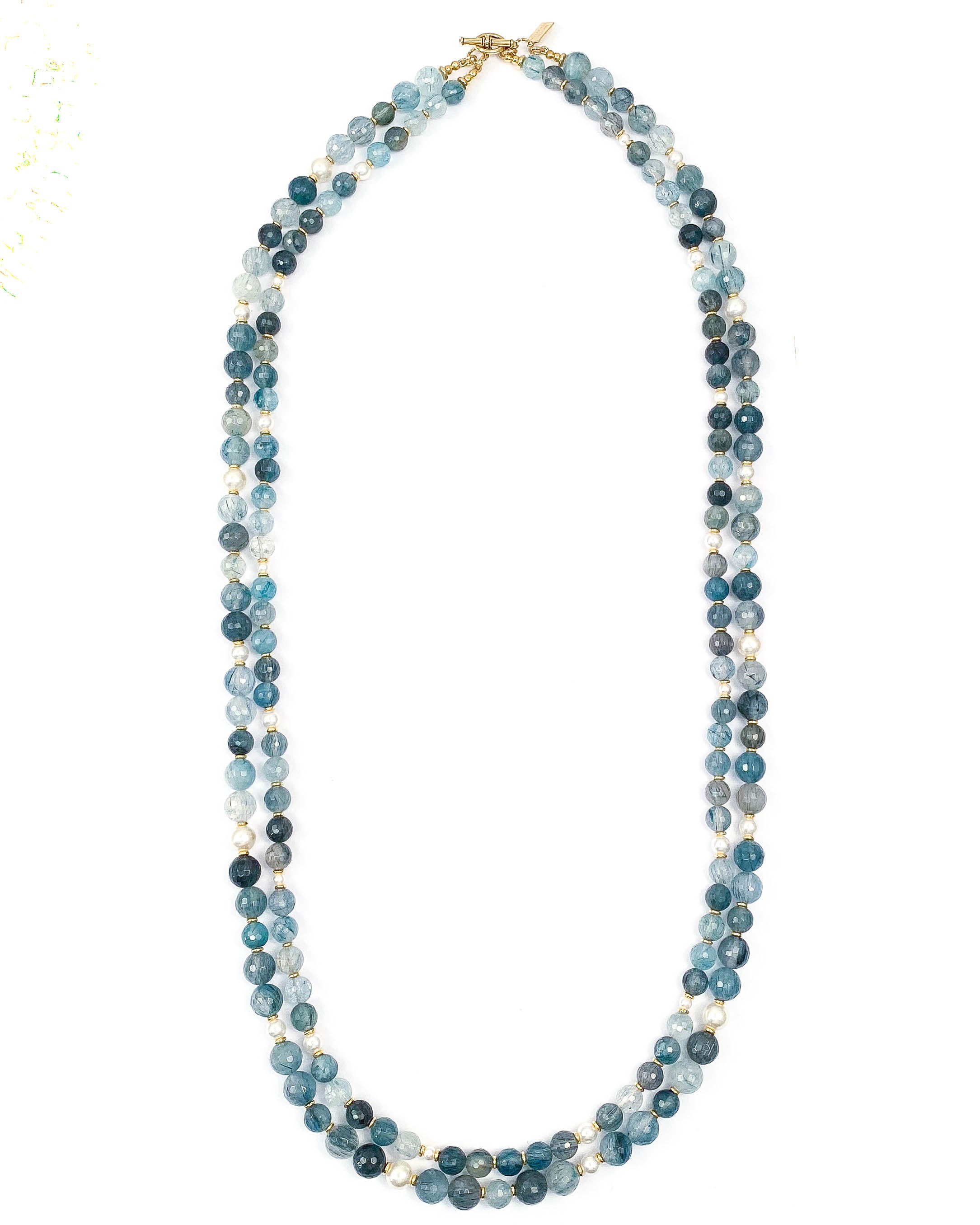 Blue Rutilated Quartz & Swarovski Glass Pearl Double Strand Necklace
