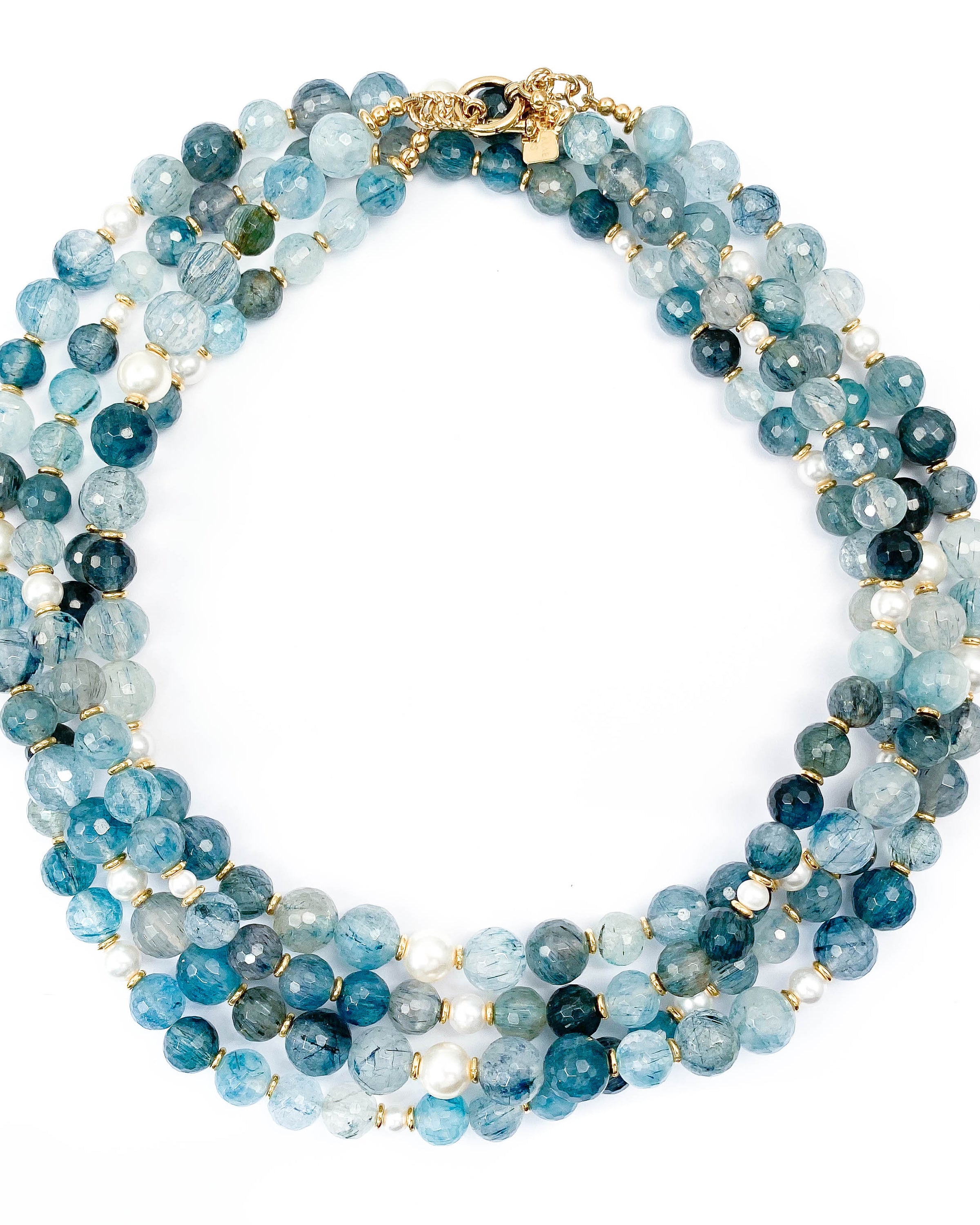 Blue Rutilated Quartz & Swarovski Glass Pearl Double Strand Necklace