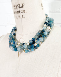 Blue Rutilated Quartz & Swarovski Glass Pearl Double Strand Necklace