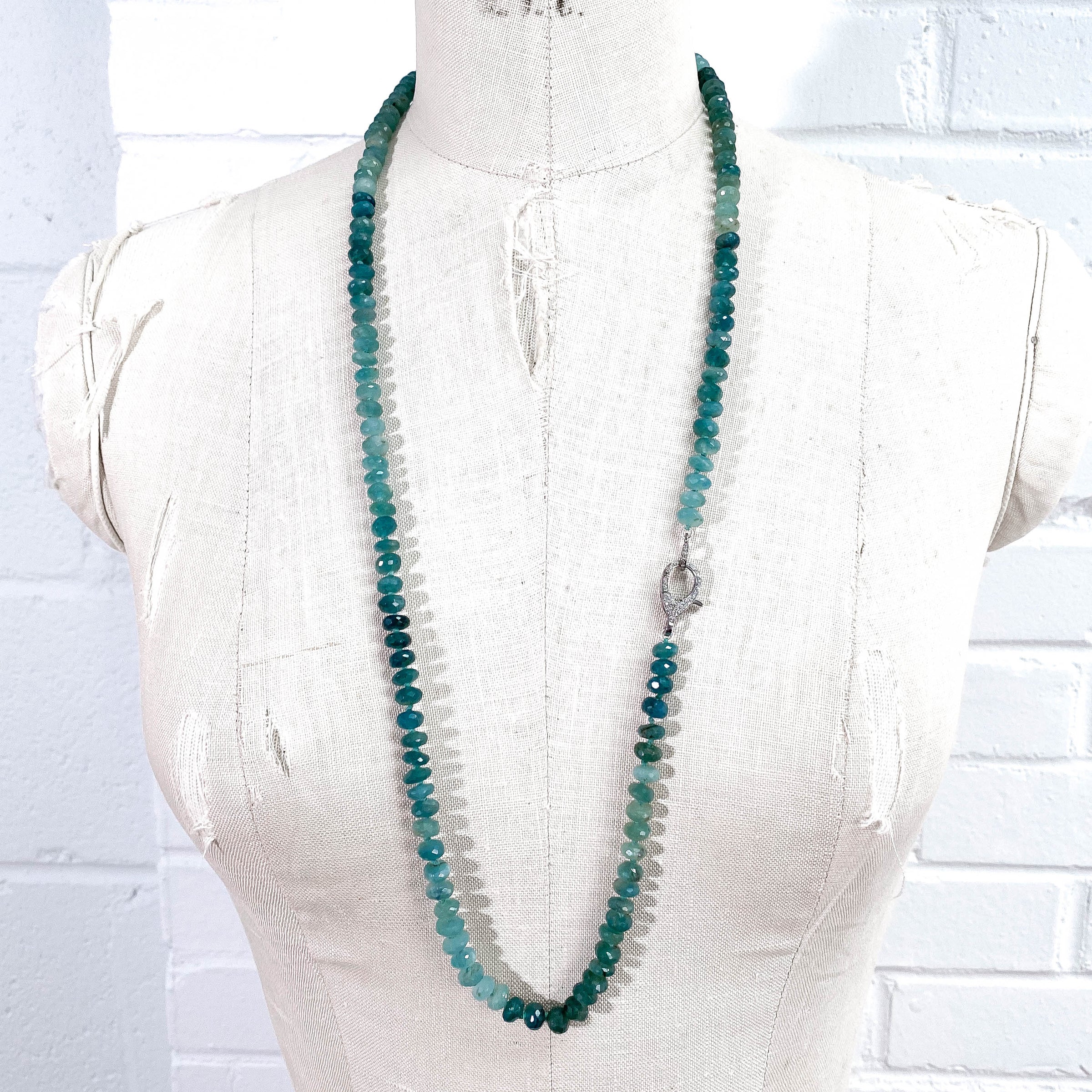 Hand-Knotted Pavé Diamond & Grandidierite Strand Necklace