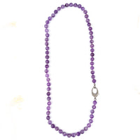 Amethyst & Pavé Baguette Diamond Clasp Hand-Knotted Necklace