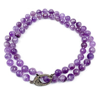 Amethyst & Pavé Baguette Diamond Clasp Hand-Knotted Necklace