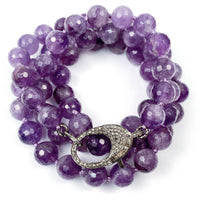 Amethyst & Pavé Baguette Diamond Clasp Hand-Knotted Necklace