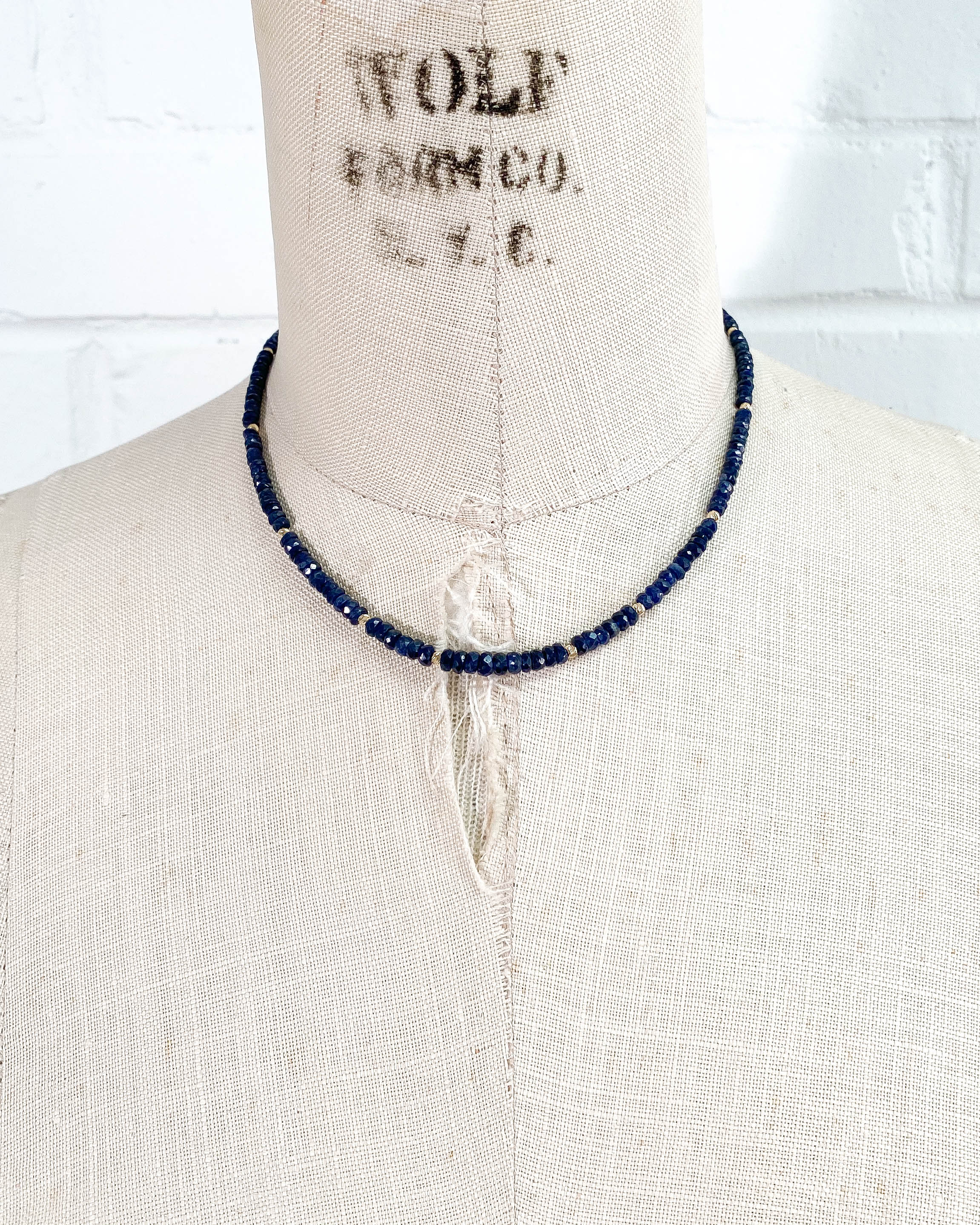 14k Gold Graduated Blue Sapphire Necklace