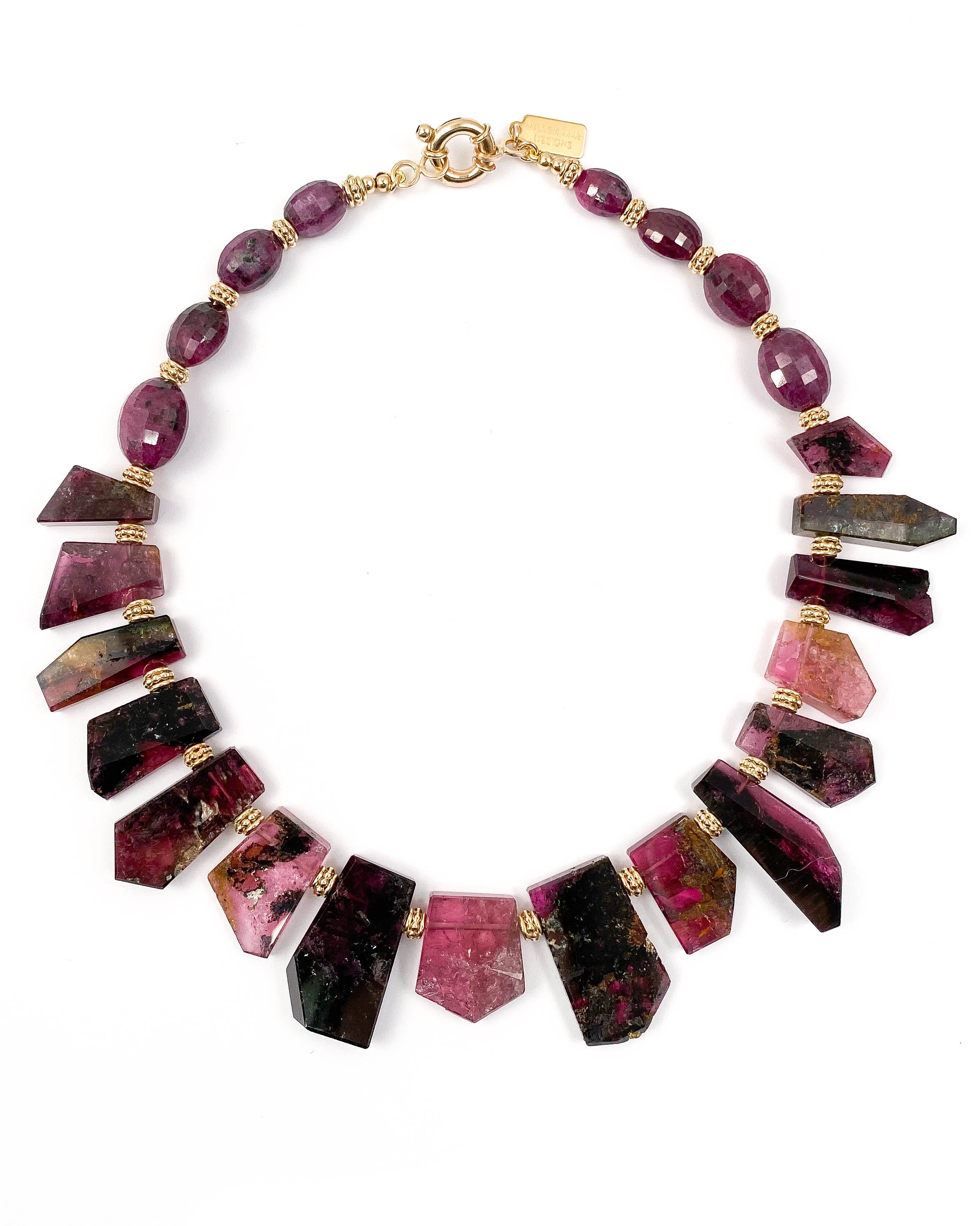 AAA Quality Pink/Black Tourmaline & Ruby Nugget Statement Necklace