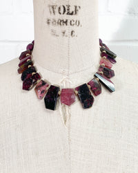 AAA Quality Pink/Black Tourmaline & Ruby Nugget Statement Necklace