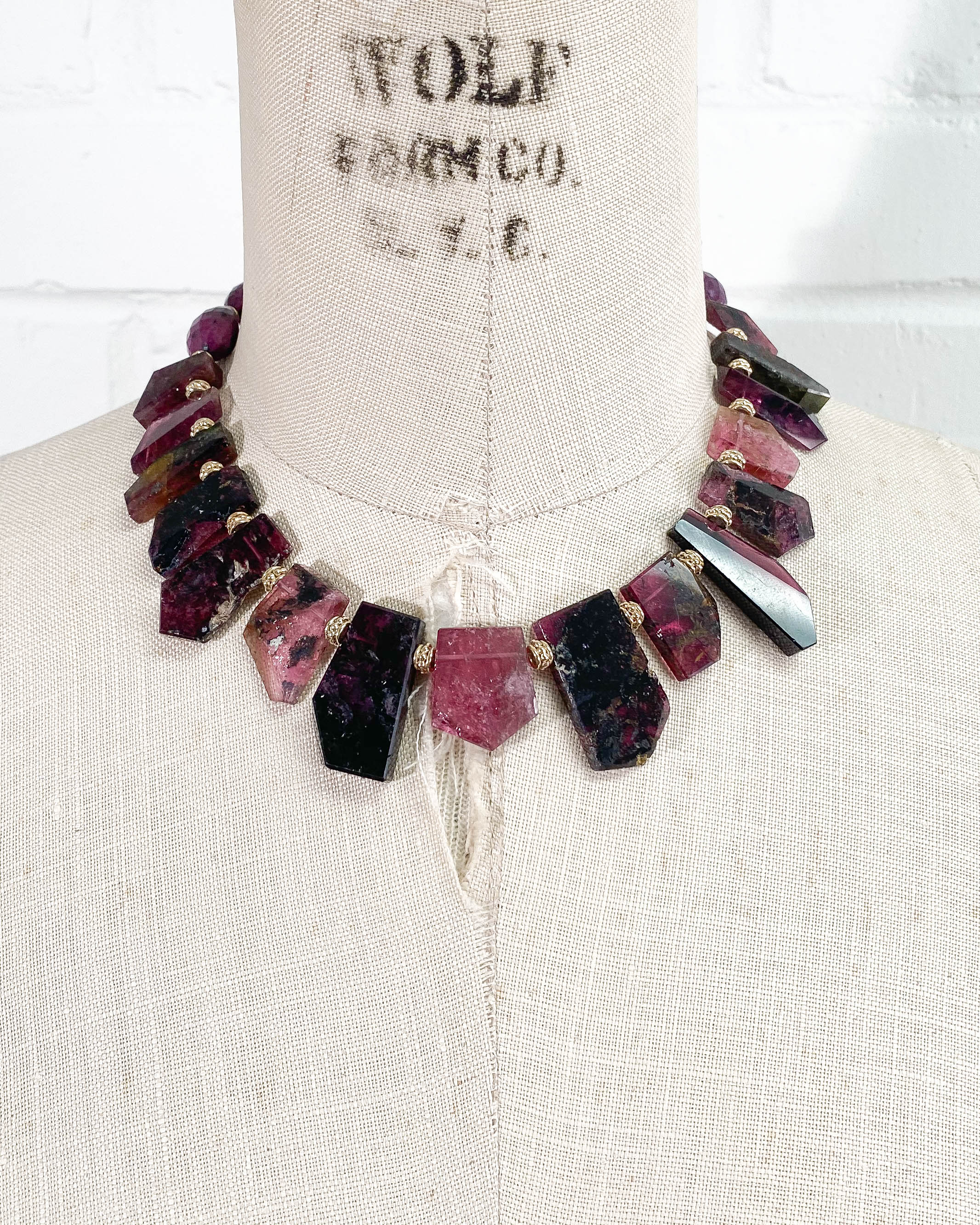 AAA Quality Pink/Black Tourmaline & Ruby Nugget Statement Necklace