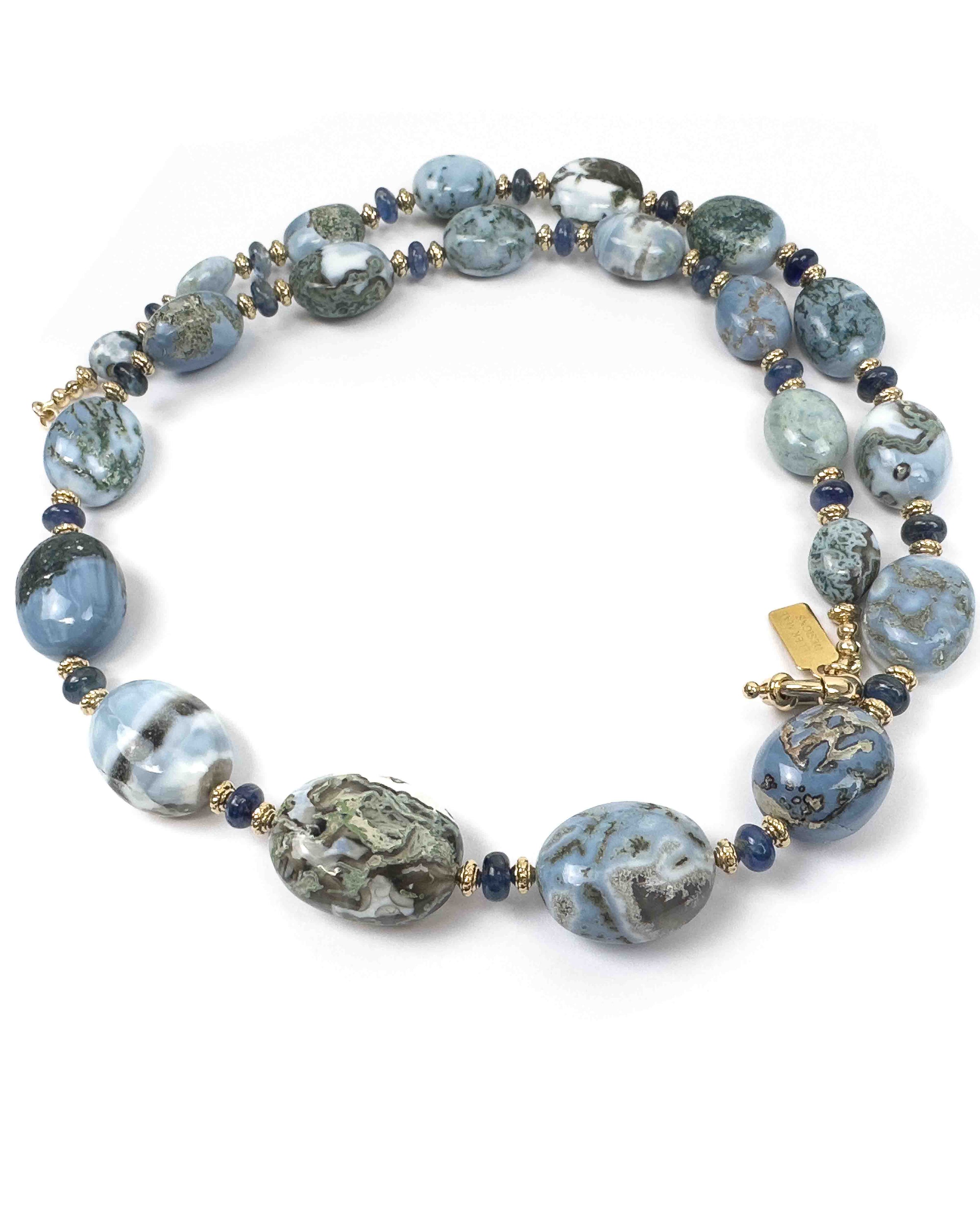Blue Owyhee Opal Nugget & Kyanite Strand Necklace