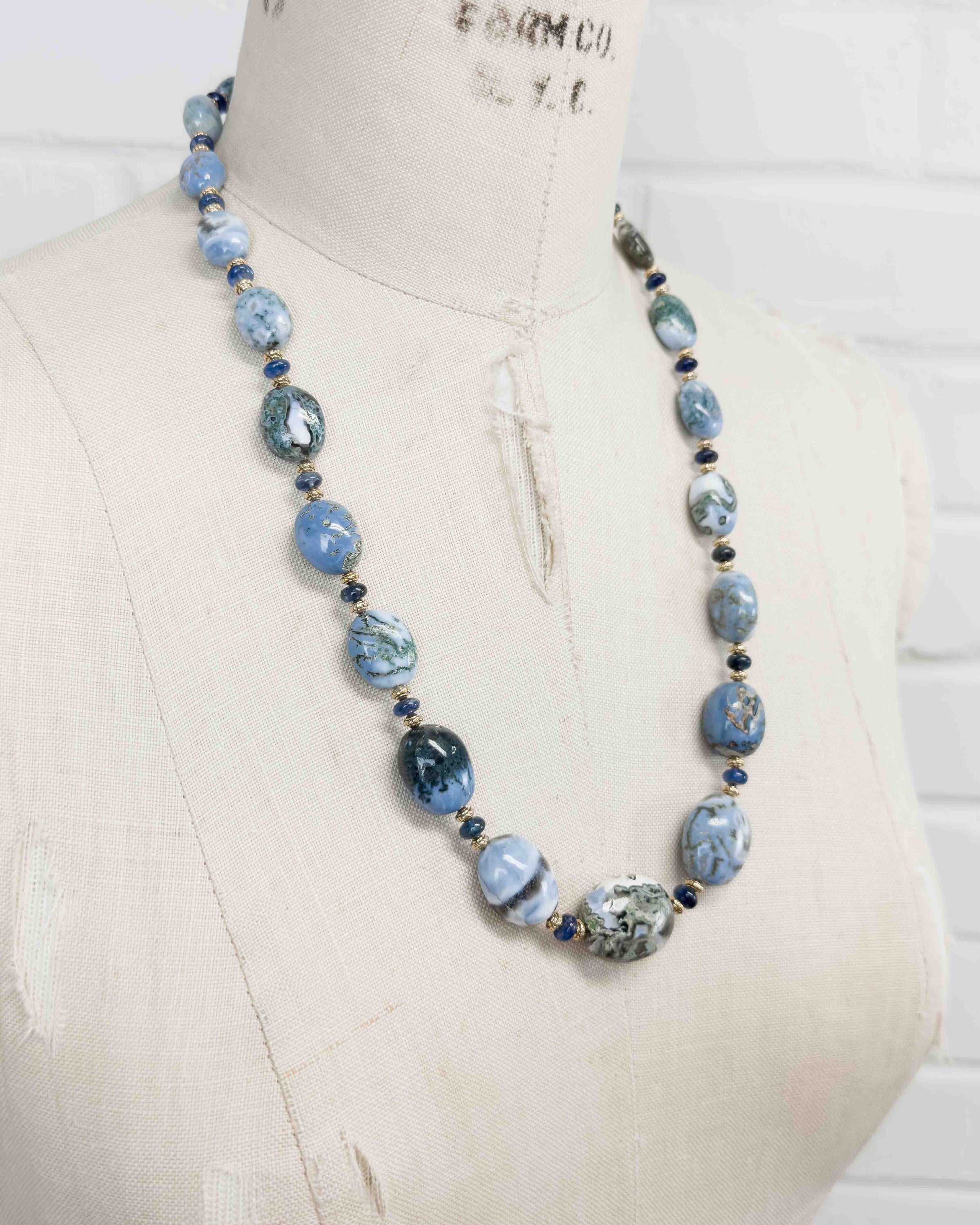 Blue Owyhee Opal Nugget & Kyanite Strand Necklace