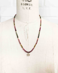 Diamond Lotus Flower & Watermelon Tourmaline Strand Necklace