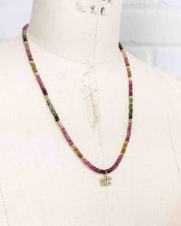 Diamond Lotus Flower & Watermelon Tourmaline Strand Necklace