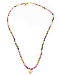 Diamond Lotus Flower & Watermelon Tourmaline Strand Necklace