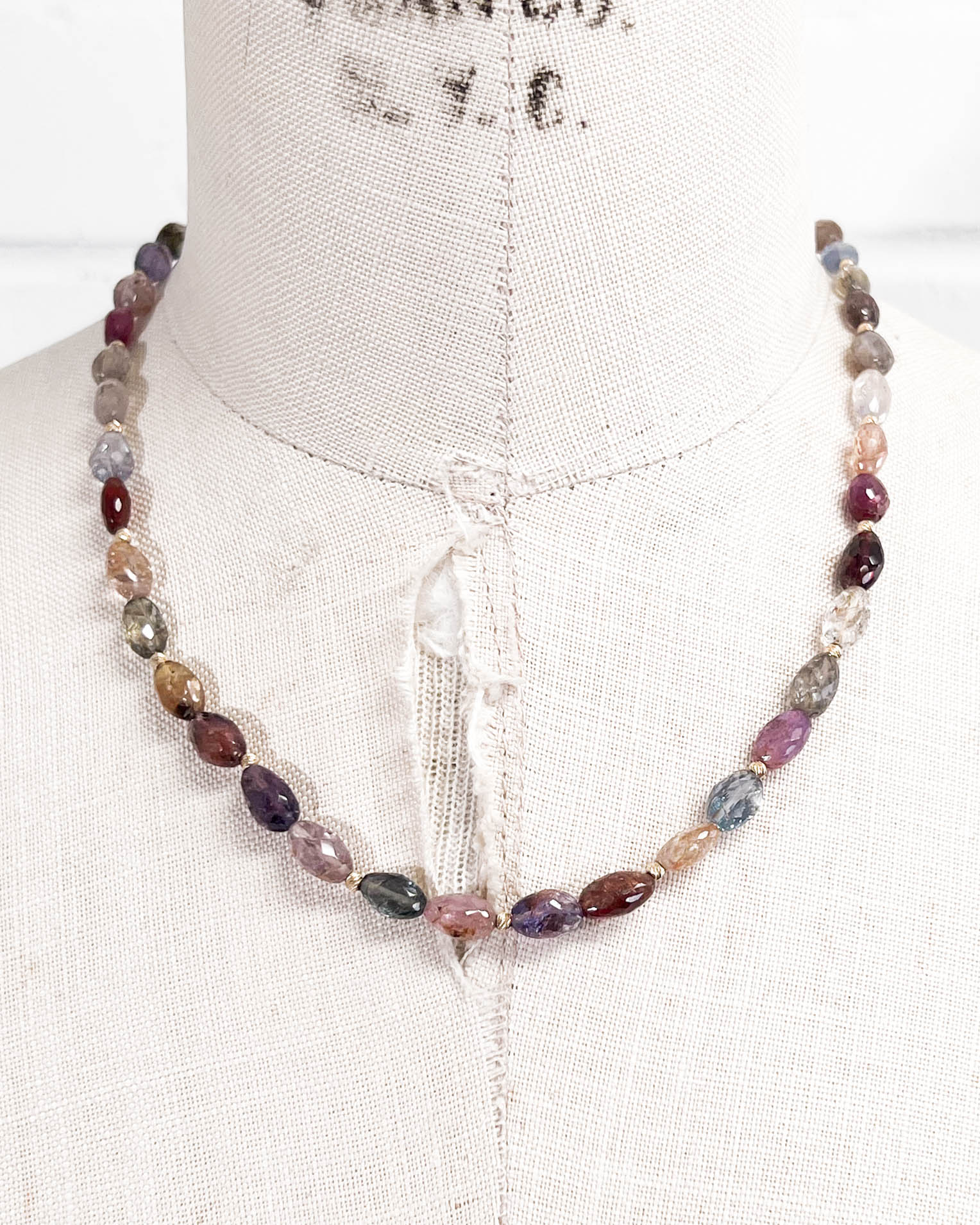 14k Gold Multi-Color Natural Sapphire Necklace