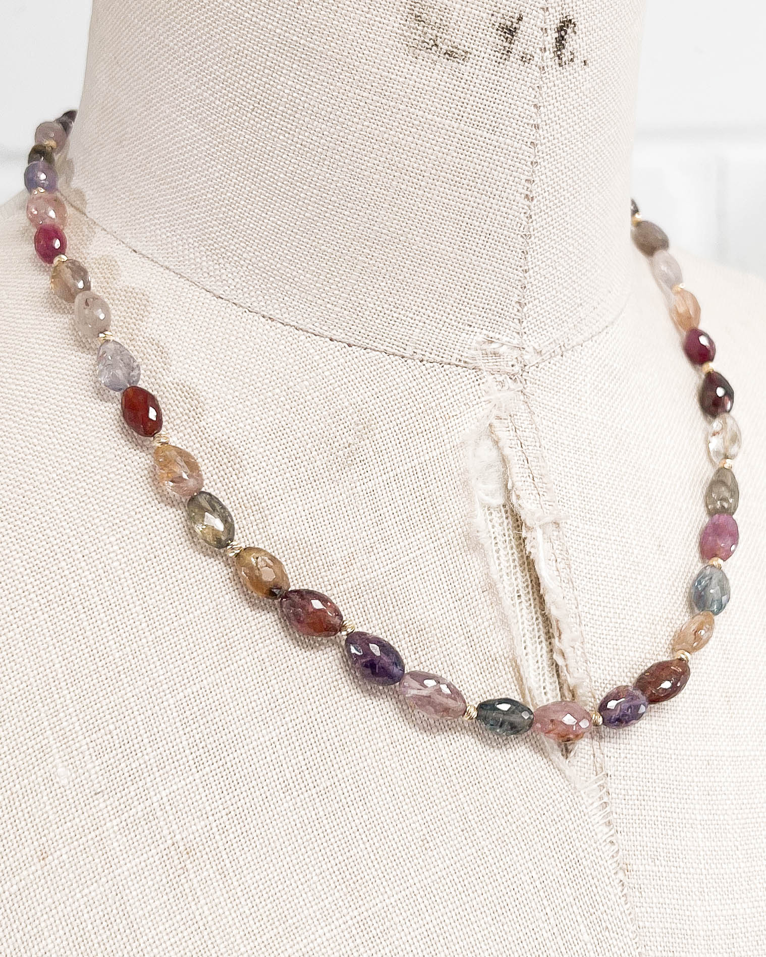 14k Gold Multi-Color Natural Sapphire Necklace