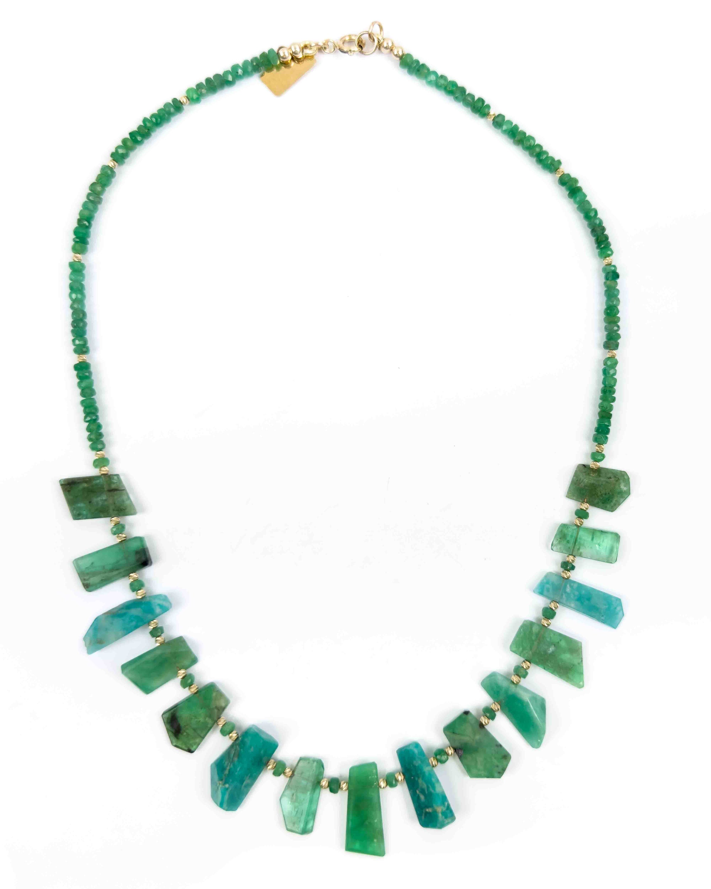 14k Gold Emerald & Amazonite Spike with Columbian Emerald Necklace