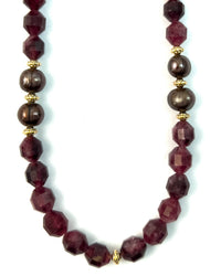 Ruby Quartz & Chocolate Peacock Pearl Strand Necklace