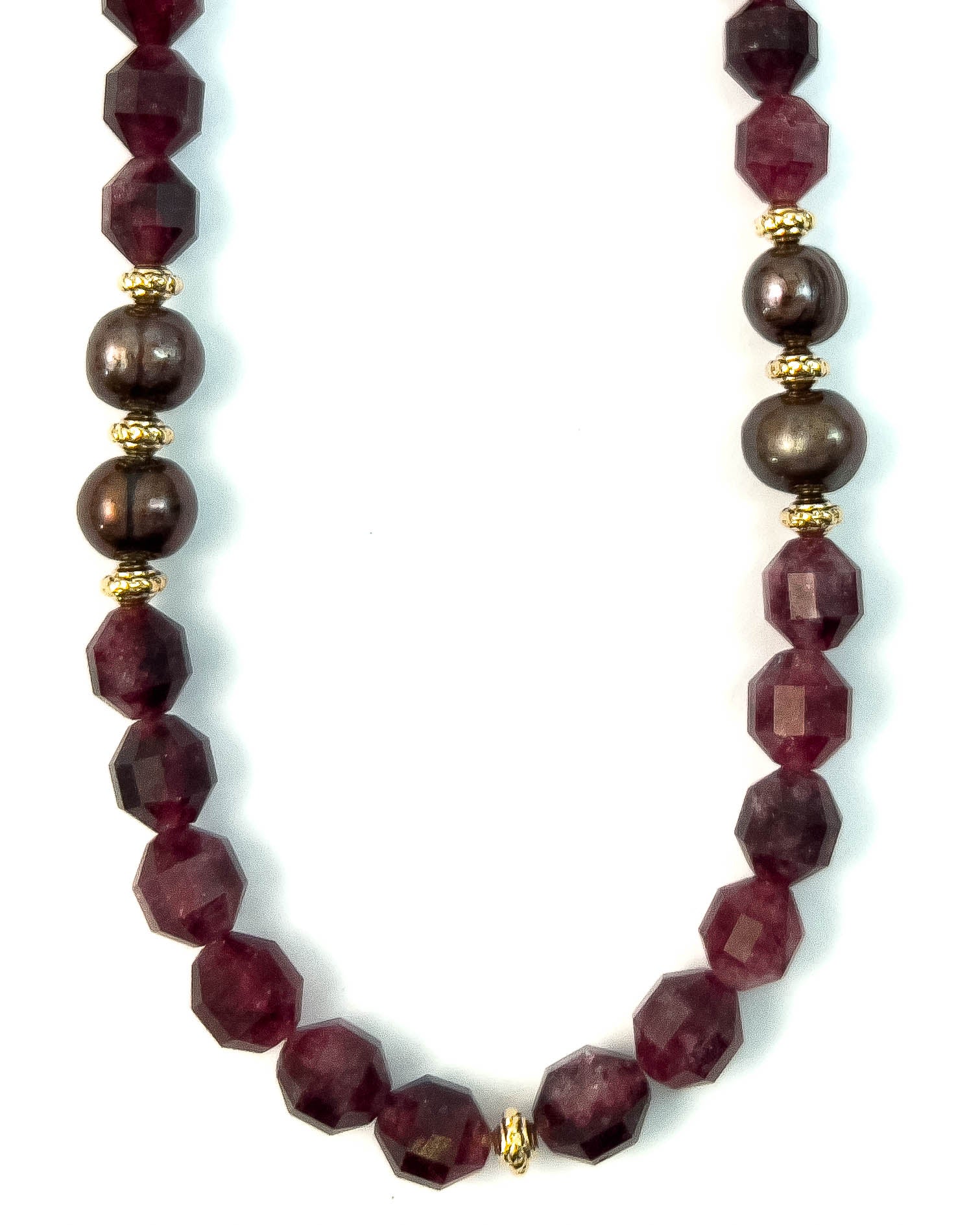 Ruby Quartz & Chocolate Peacock Pearl Strand Necklace