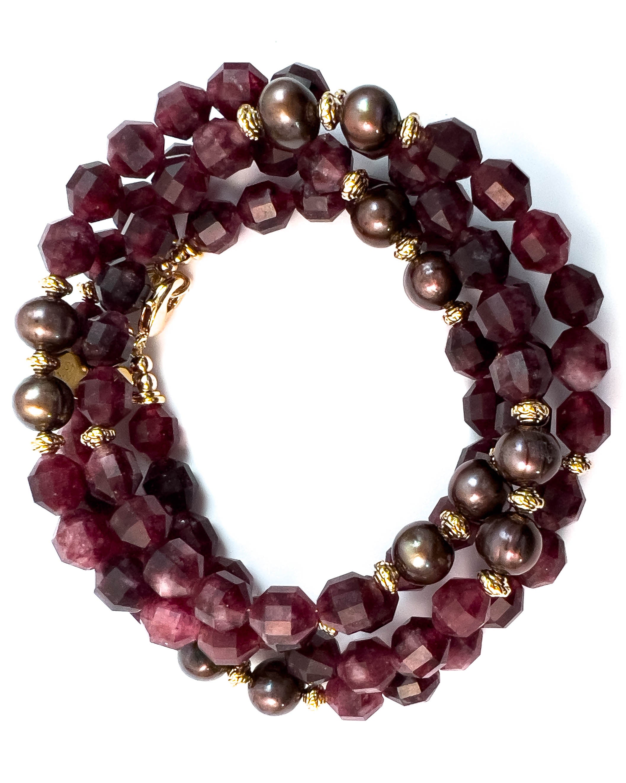 Ruby Quartz & Chocolate Peacock Pearl Strand Necklace