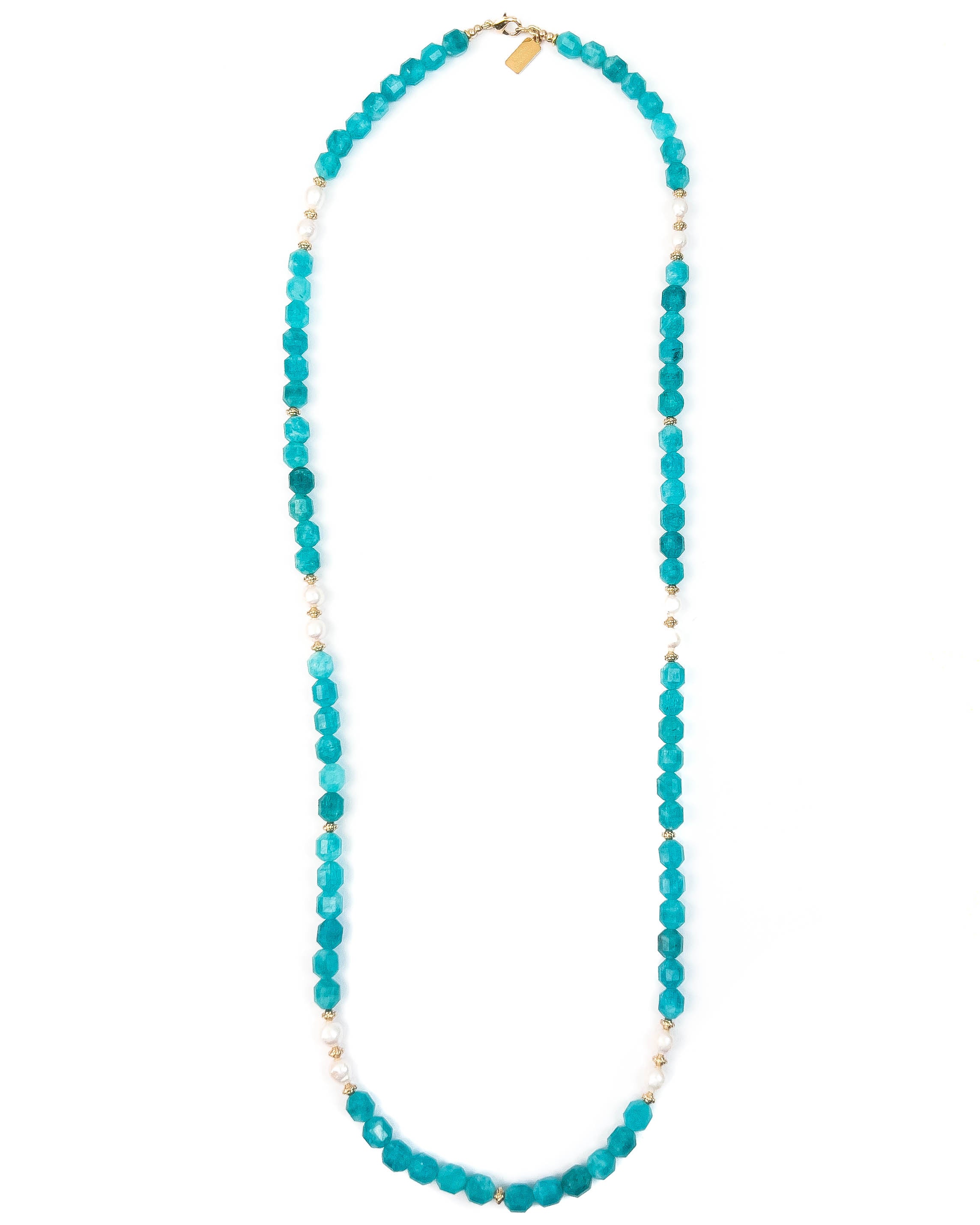 Amazonite & White Freshwater Pearl Strand Necklace