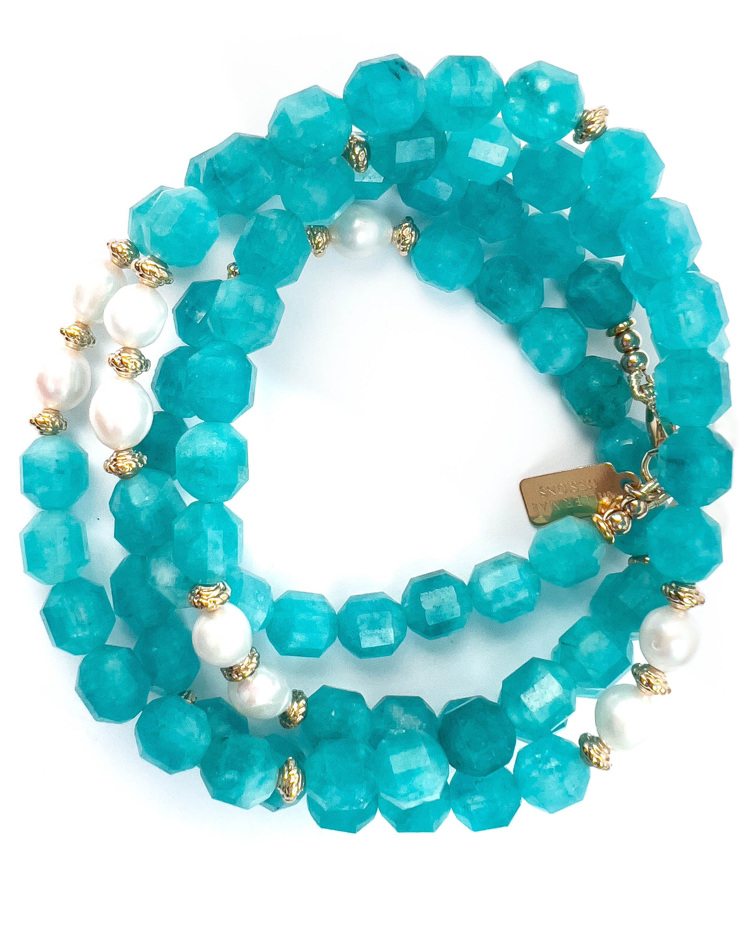 Amazonite & White Freshwater Pearl Strand Necklace