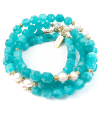 Amazonite & White Freshwater Pearl Strand Necklace