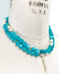 Amazonite & White Freshwater Pearl Strand Necklace