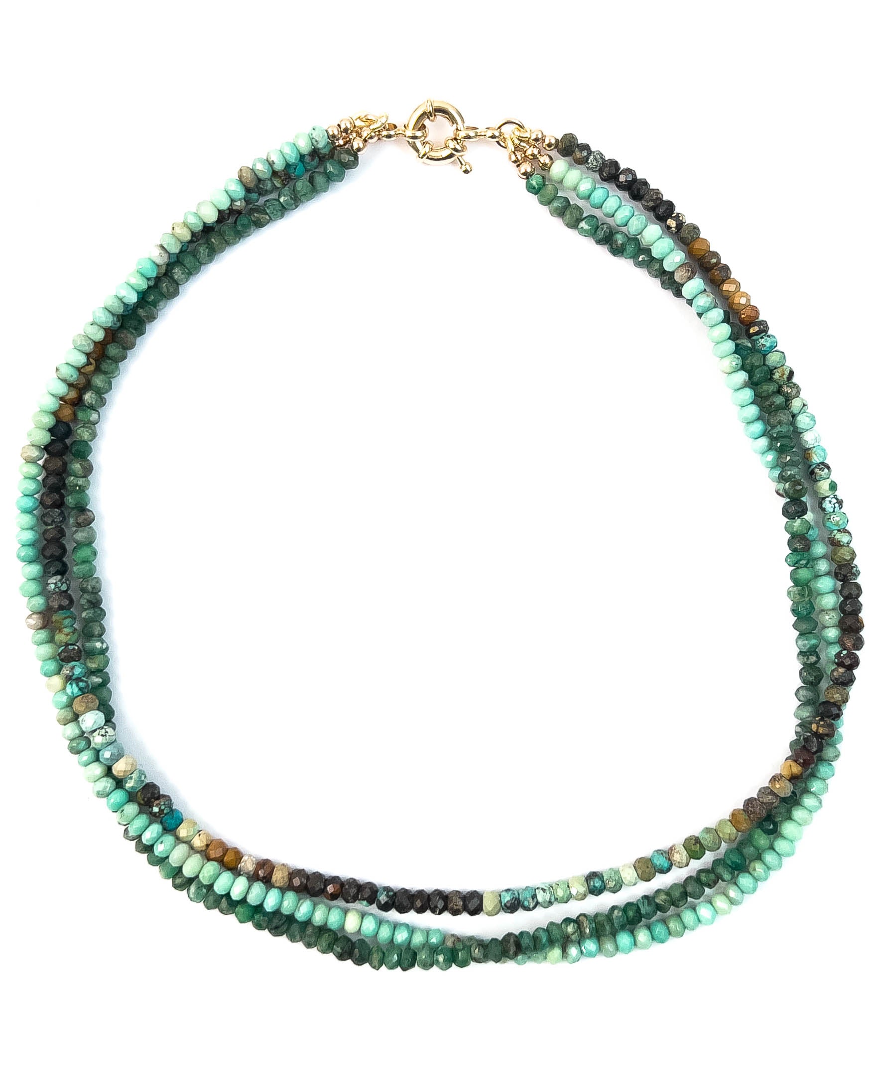 Triple Strand Brazilian Emerald, Turquoise, Amazonite Necklace