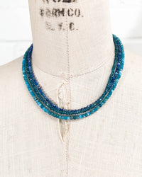 Triple Strand Kyanite, Apatite, London Blue Topaz Necklace