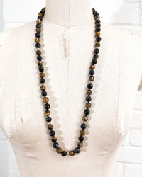 Black Tiger's Eye Knotted Strand Necklace