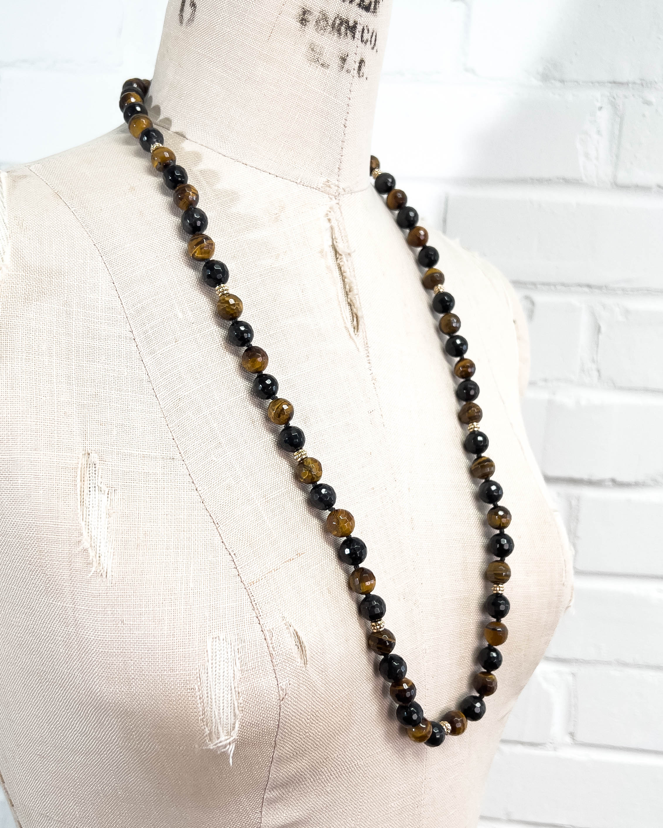 Black Tiger's Eye Knotted Strand Necklace