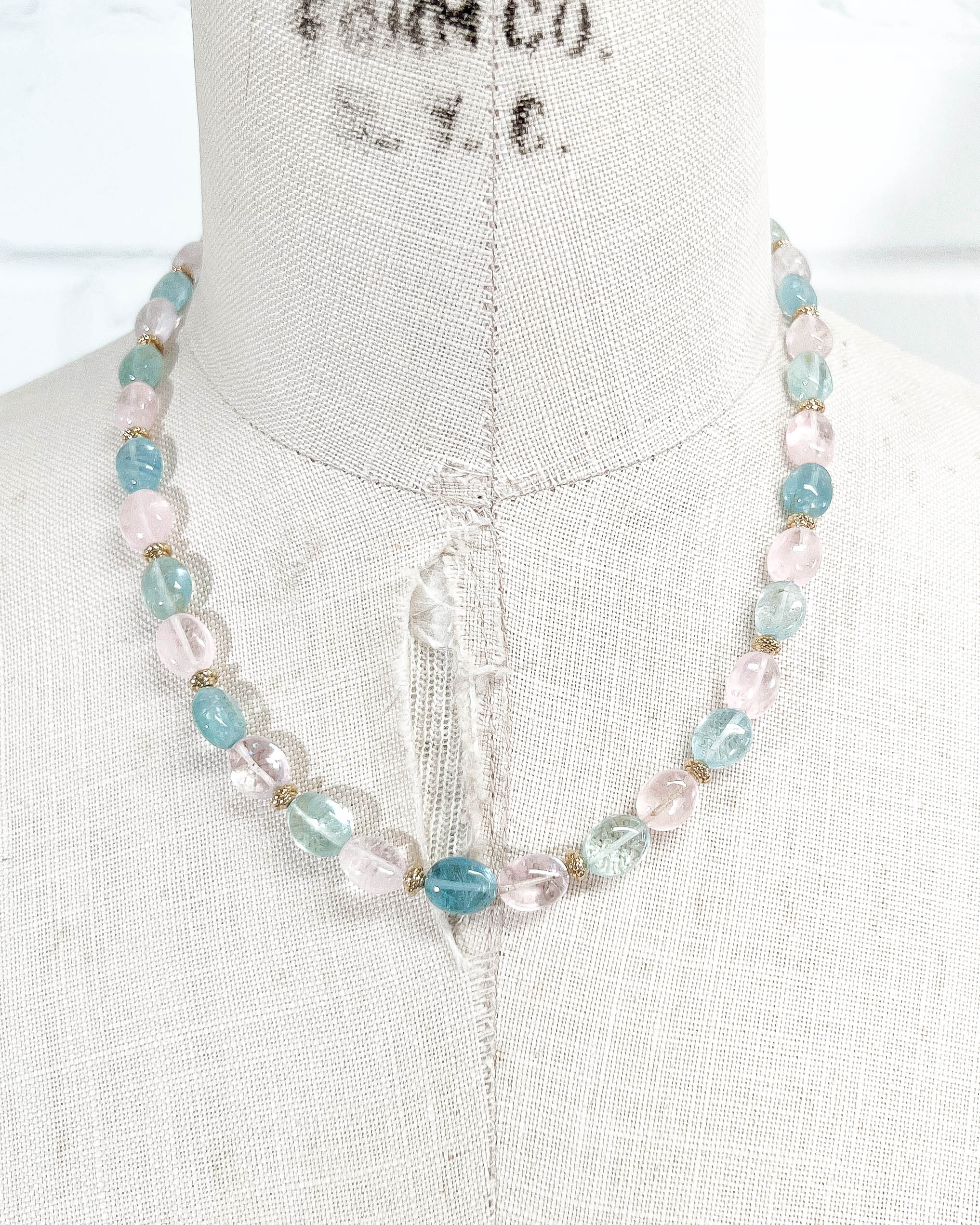 Morganite and Aquamarine Beryl Strand Necklace