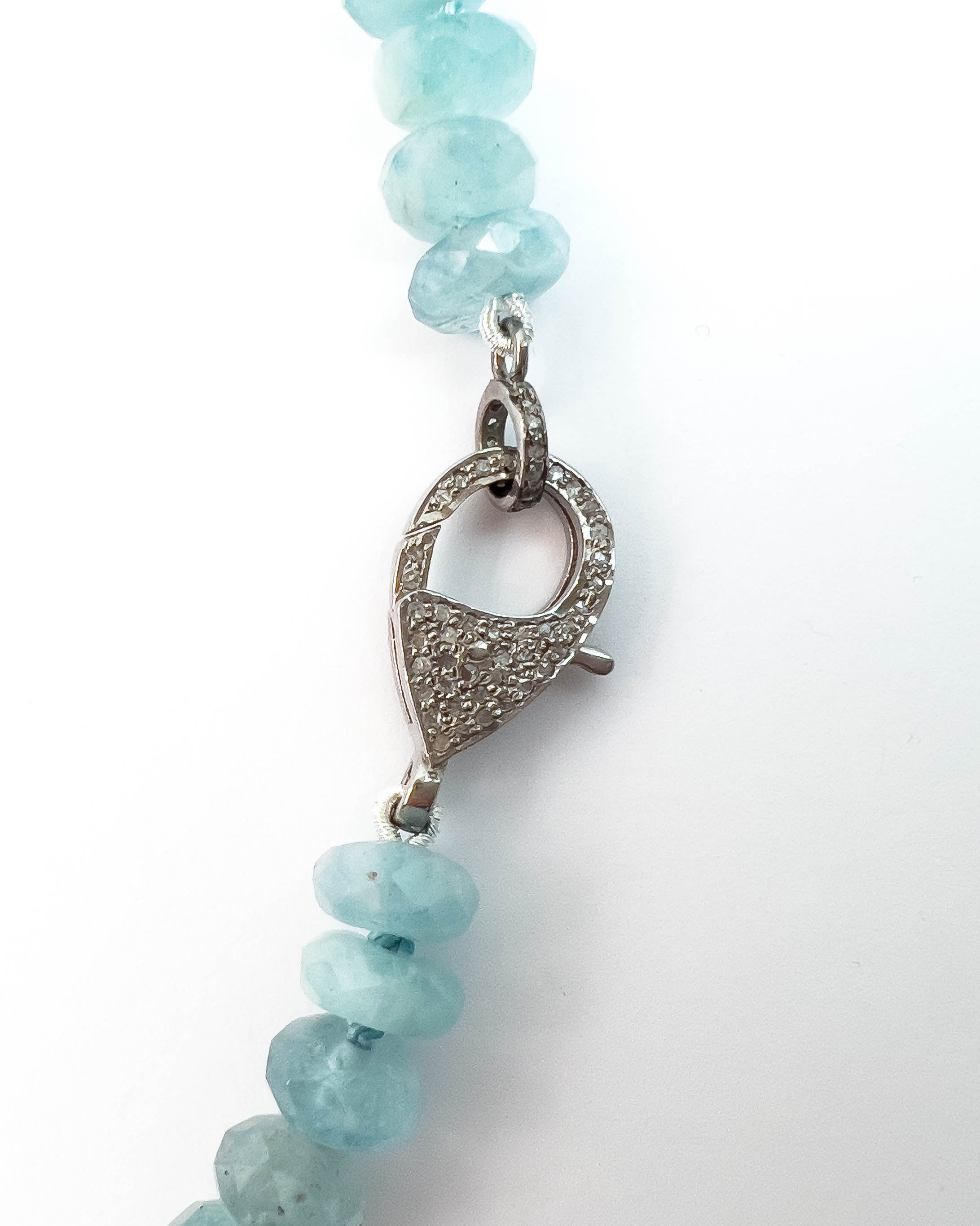 Diamond Clasp & Hand-Knotted Aquamarine Necklace