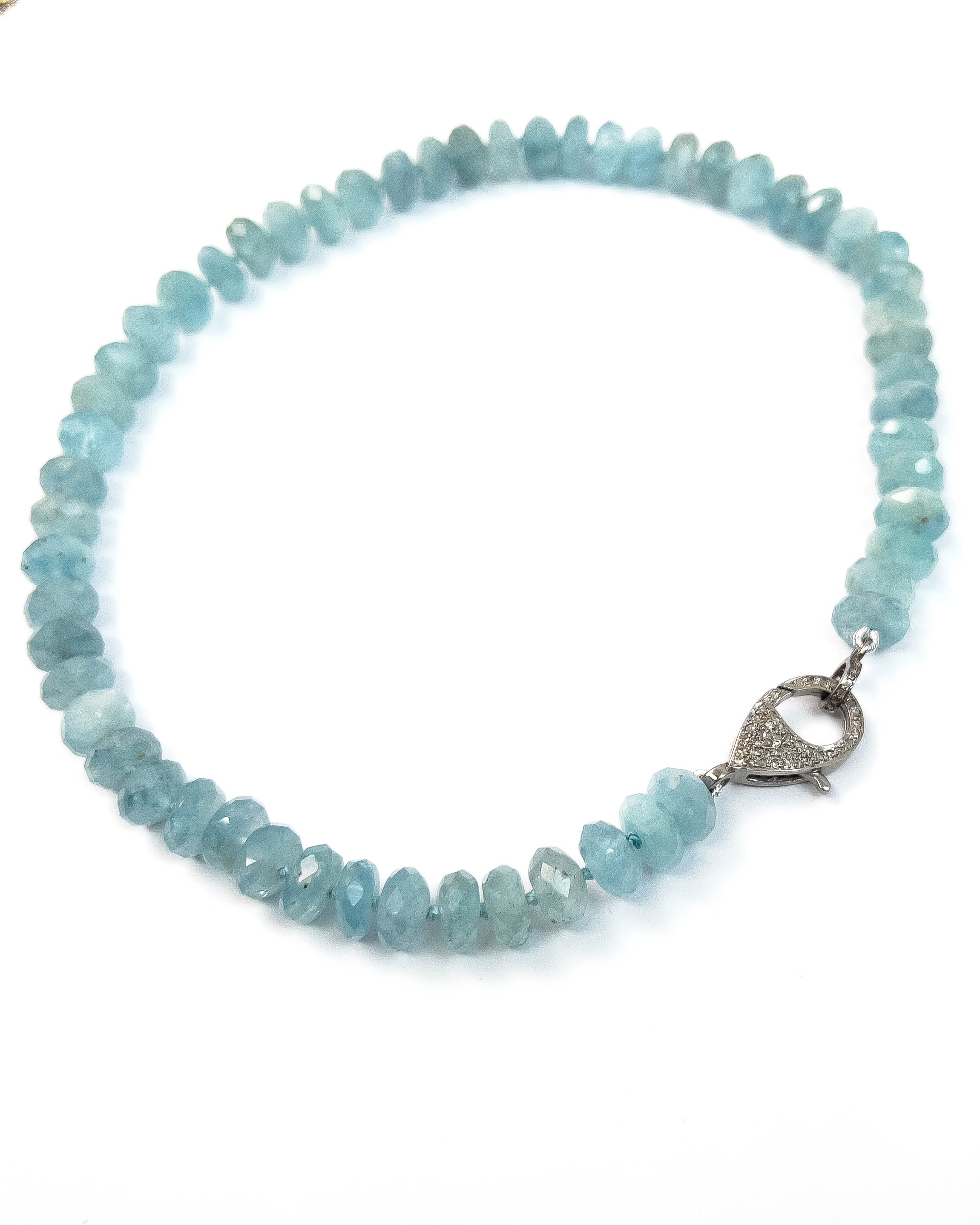 Diamond Clasp & Hand-Knotted Aquamarine Necklace