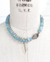 Diamond Clasp & Hand-Knotted Aquamarine Necklace