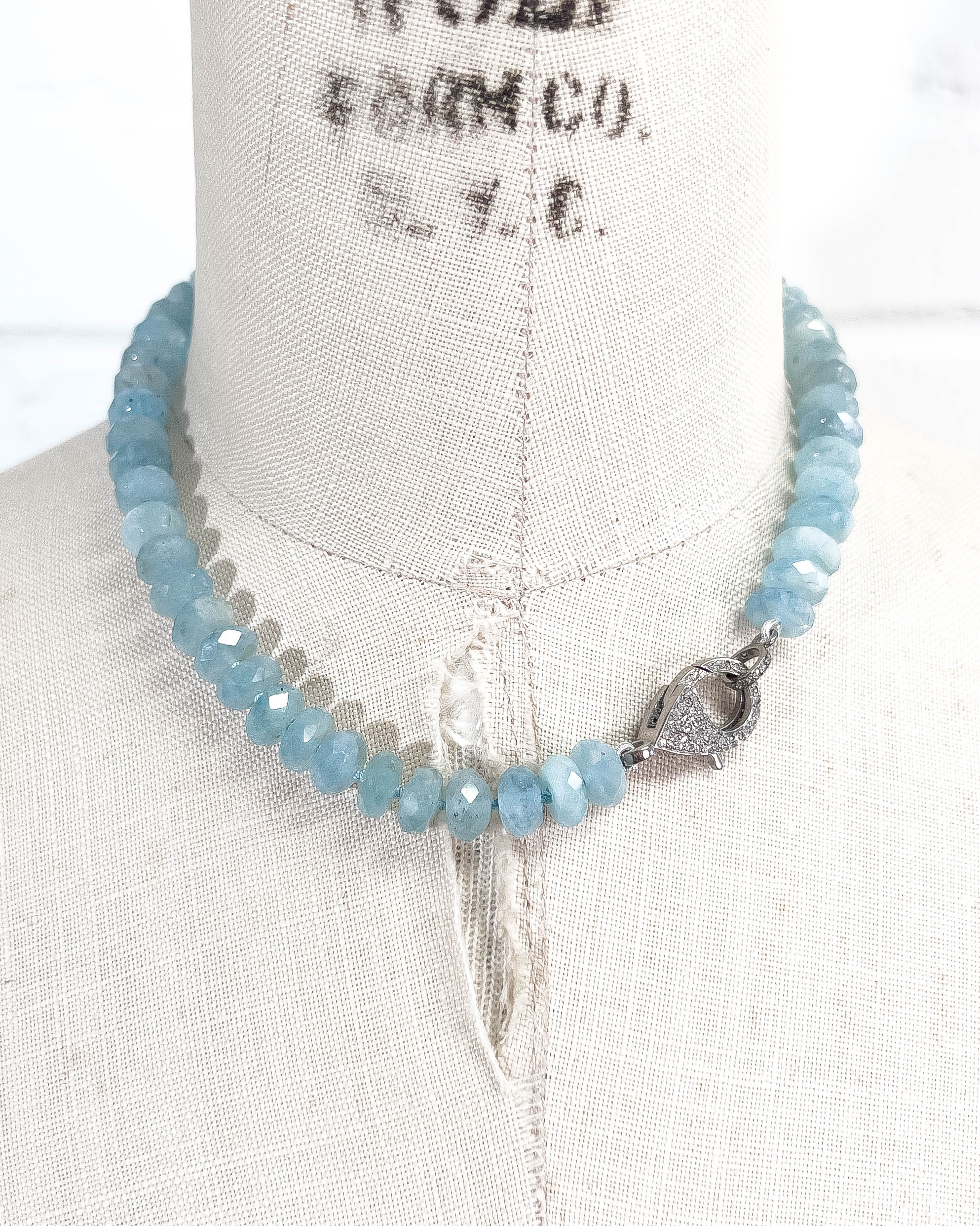 Diamond Clasp & Hand-Knotted Aquamarine Necklace
