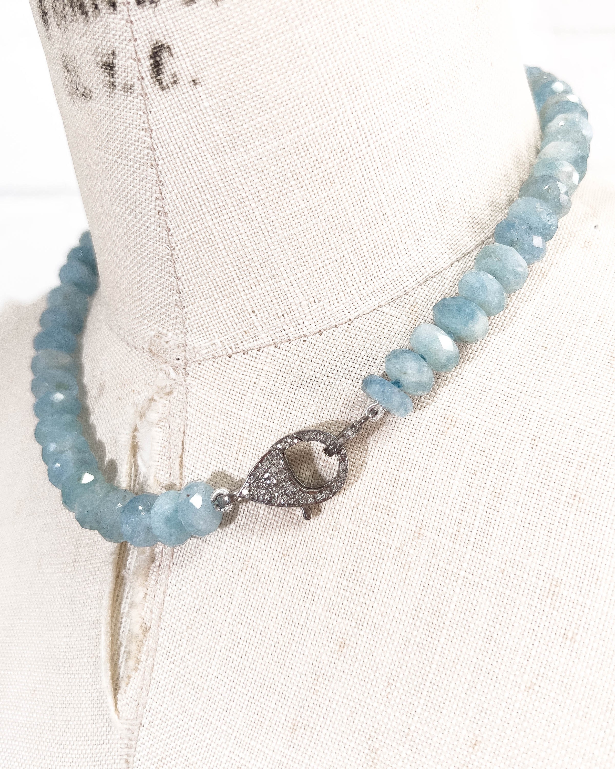 Diamond Clasp & Hand-Knotted Aquamarine Necklace