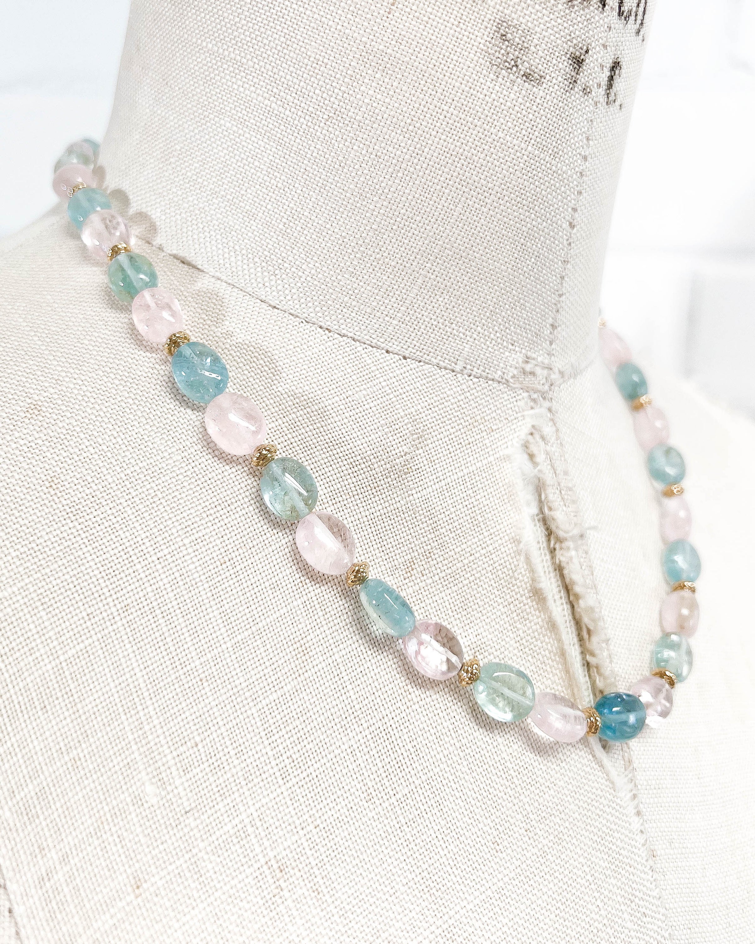 Morganite and Aquamarine Beryl Strand Necklace