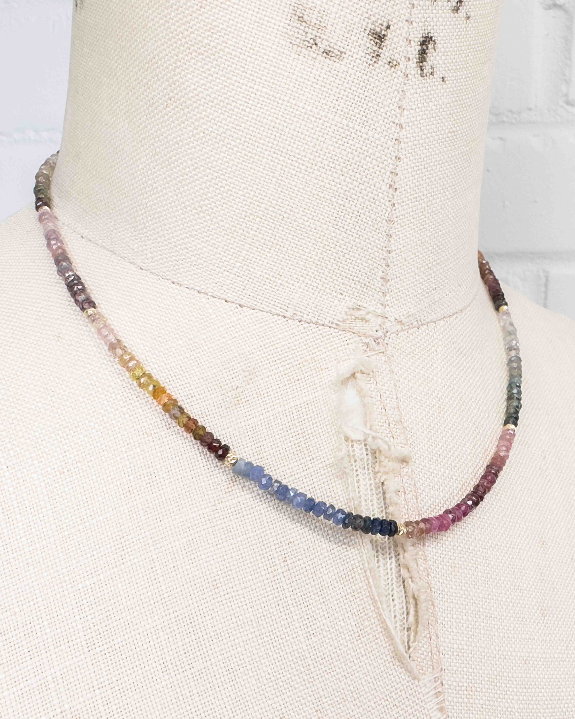 14k Gold Multi-Color Sapphire Strand Necklace