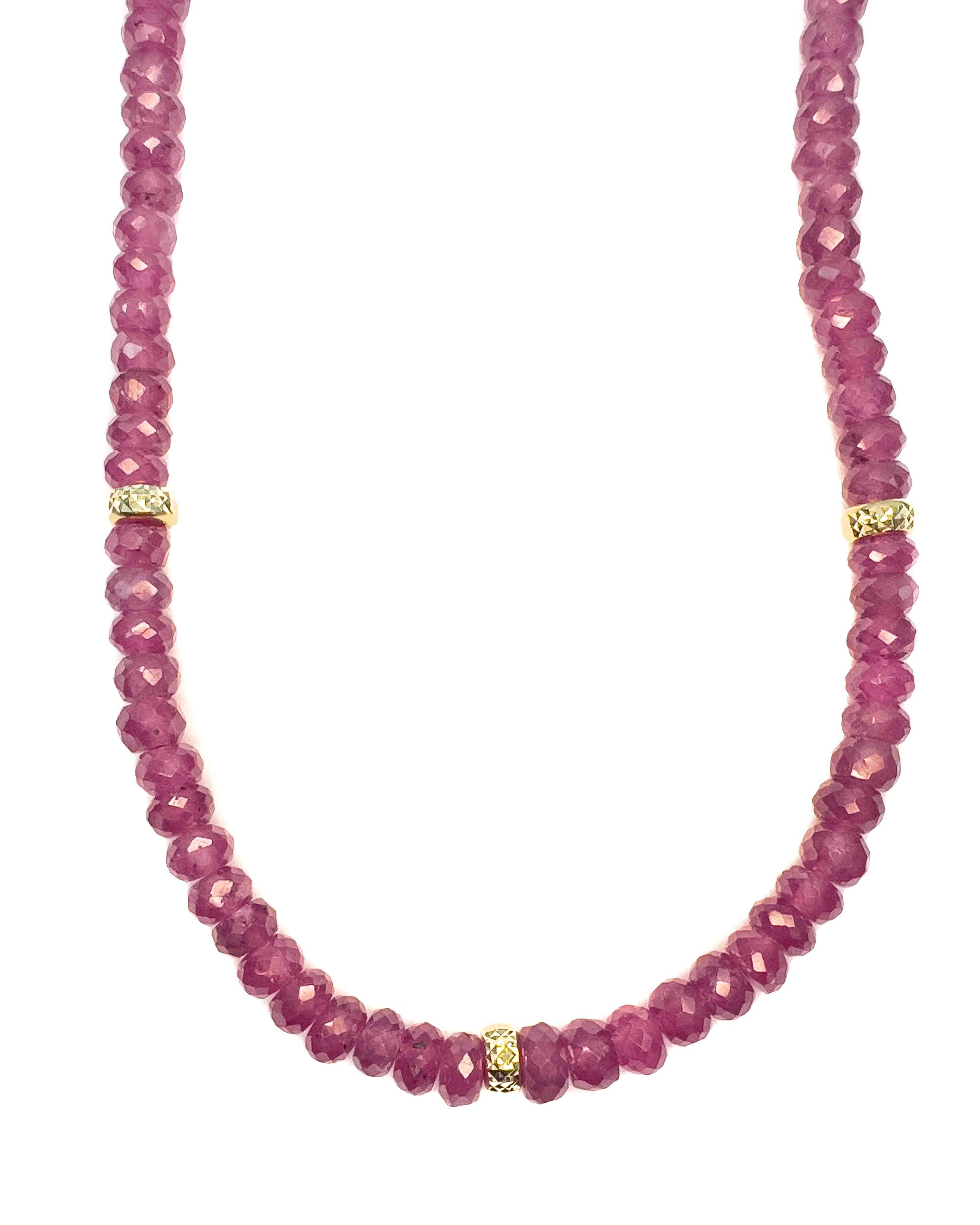 14k Gold Natural Graduated Pink Ruby Necklace