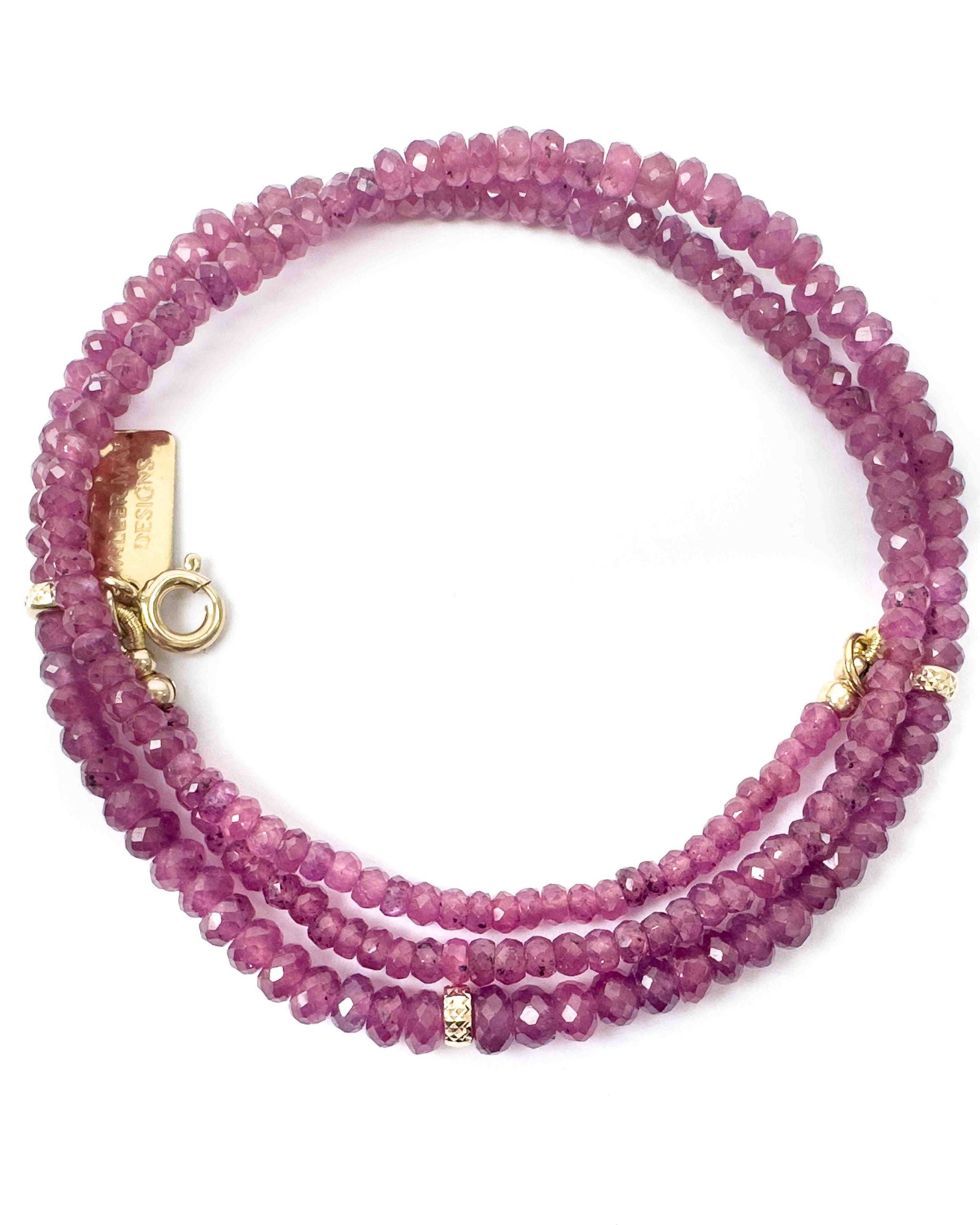 14k Gold Natural Graduated Pink Ruby Necklace