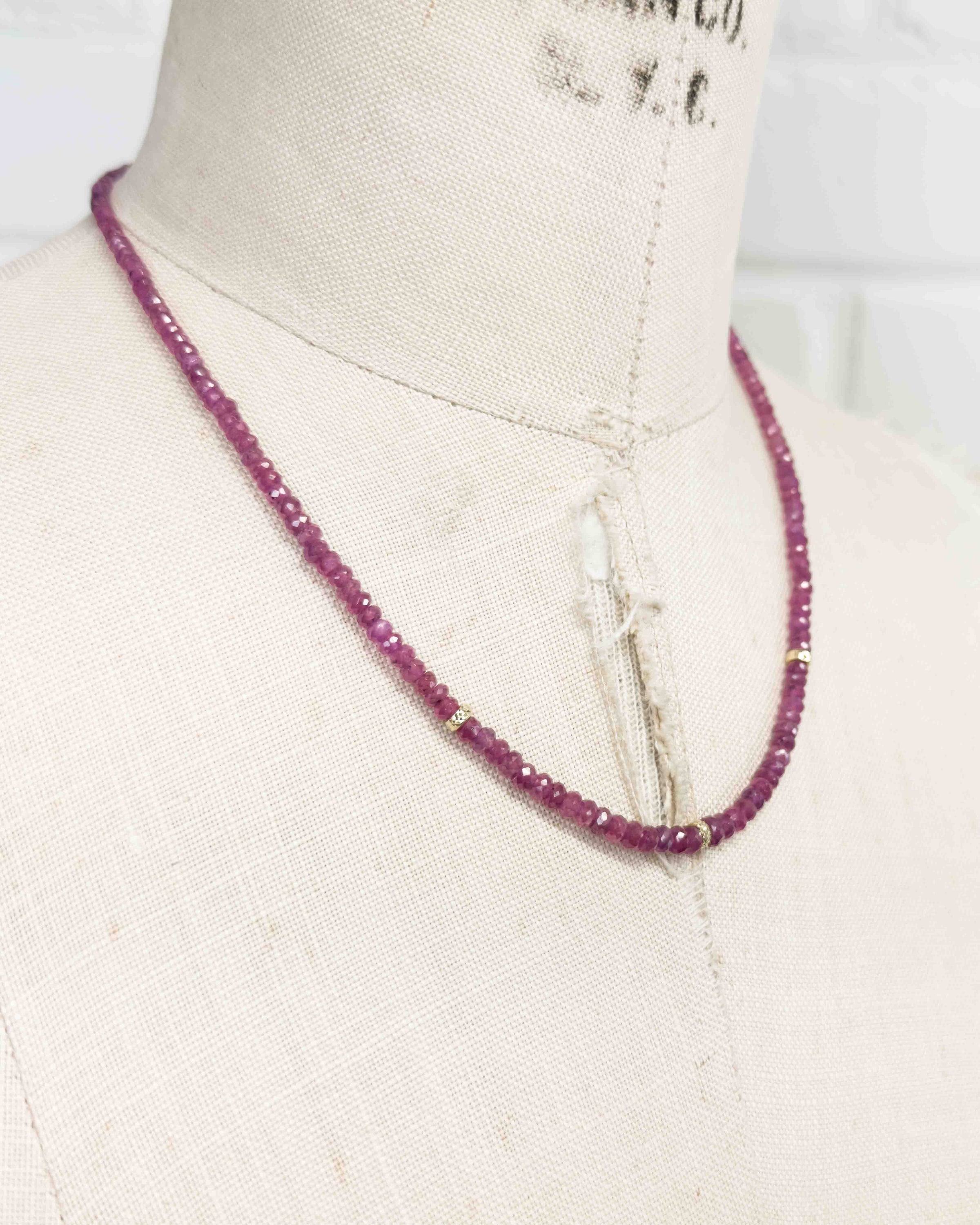 14k Gold Natural Graduated Pink Ruby Necklace