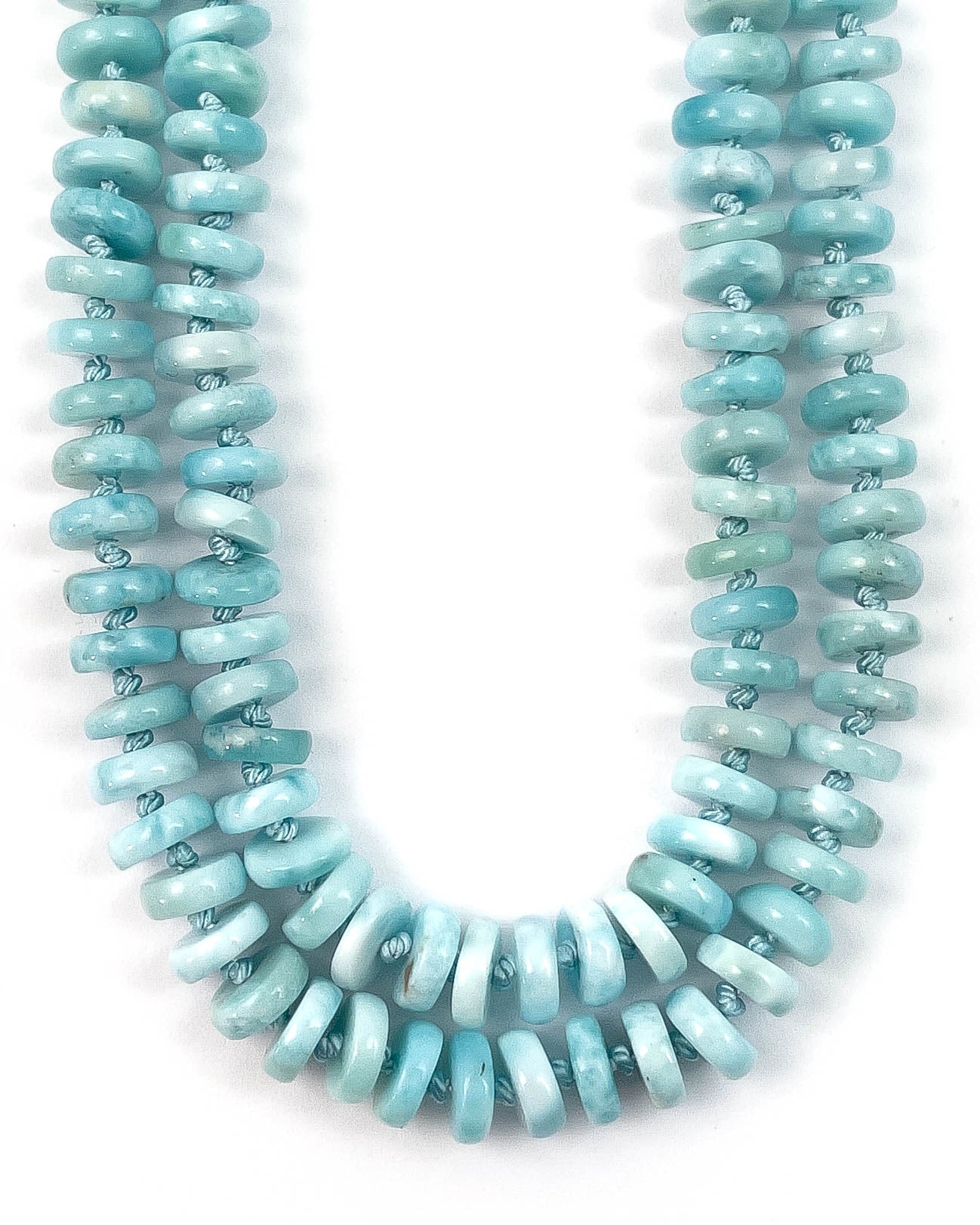 Hand-Knotted Natural Larimar Double or Triple Wrap Strand Necklace