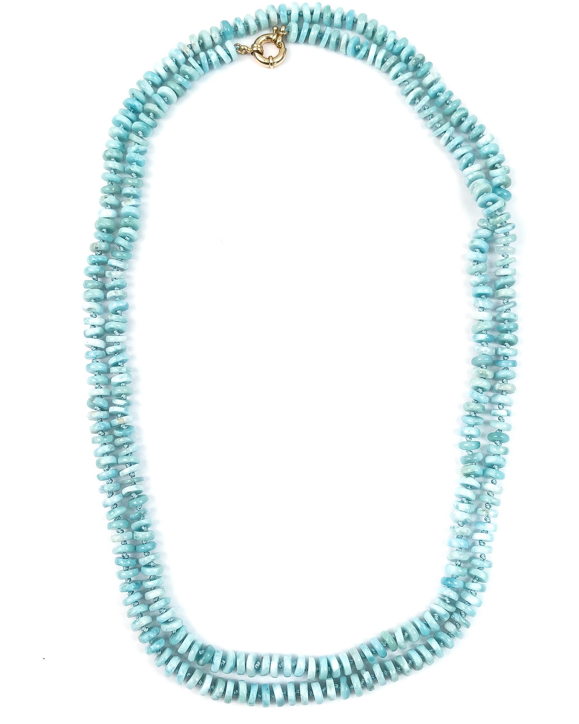 Hand-Knotted Natural Larimar Double or Triple Wrap Strand Necklace