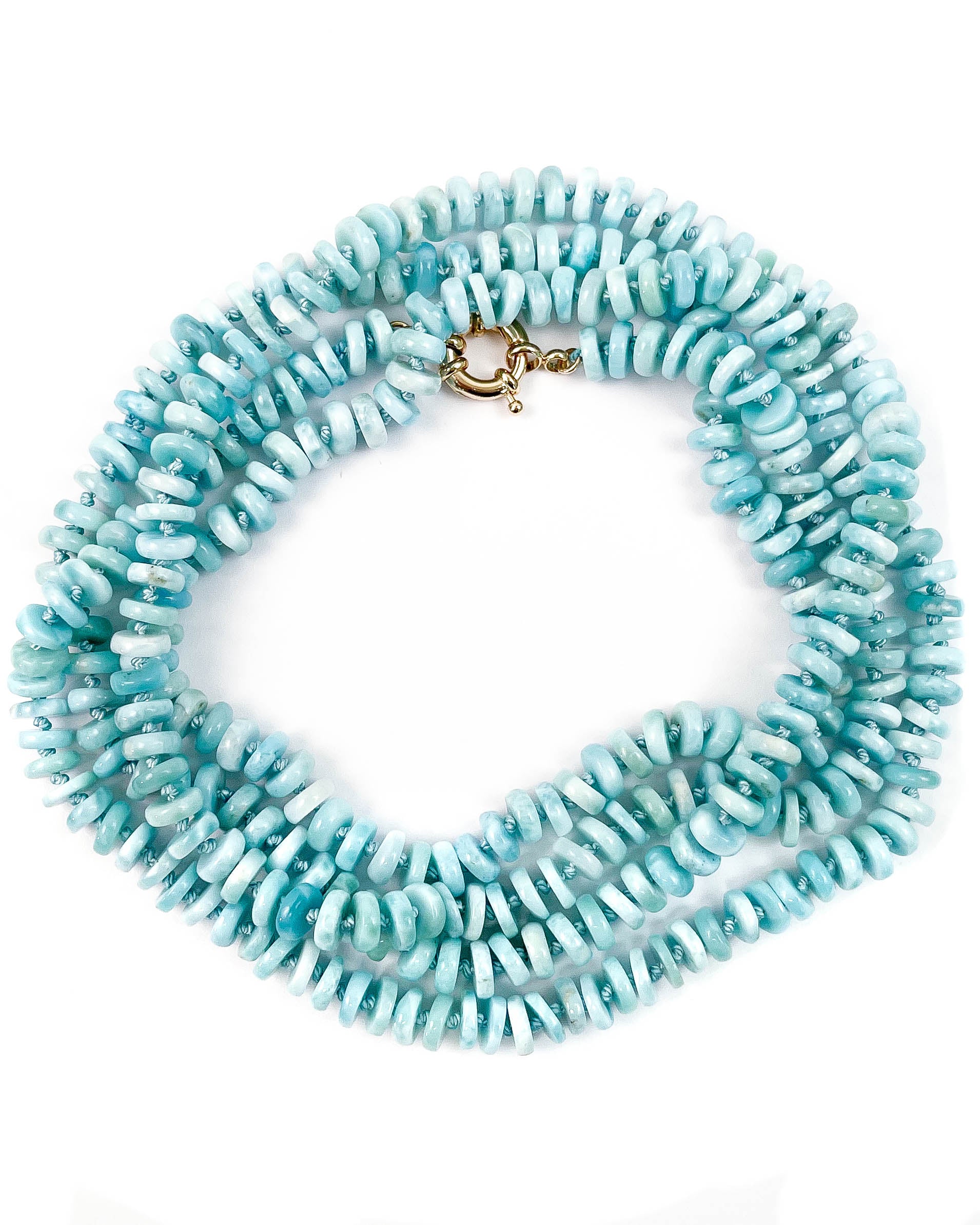 Hand-Knotted Natural Larimar Double or Triple Wrap Strand Necklace