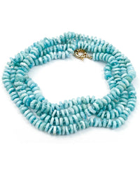 Hand-Knotted Natural Larimar Double or Triple Wrap Strand Necklace
