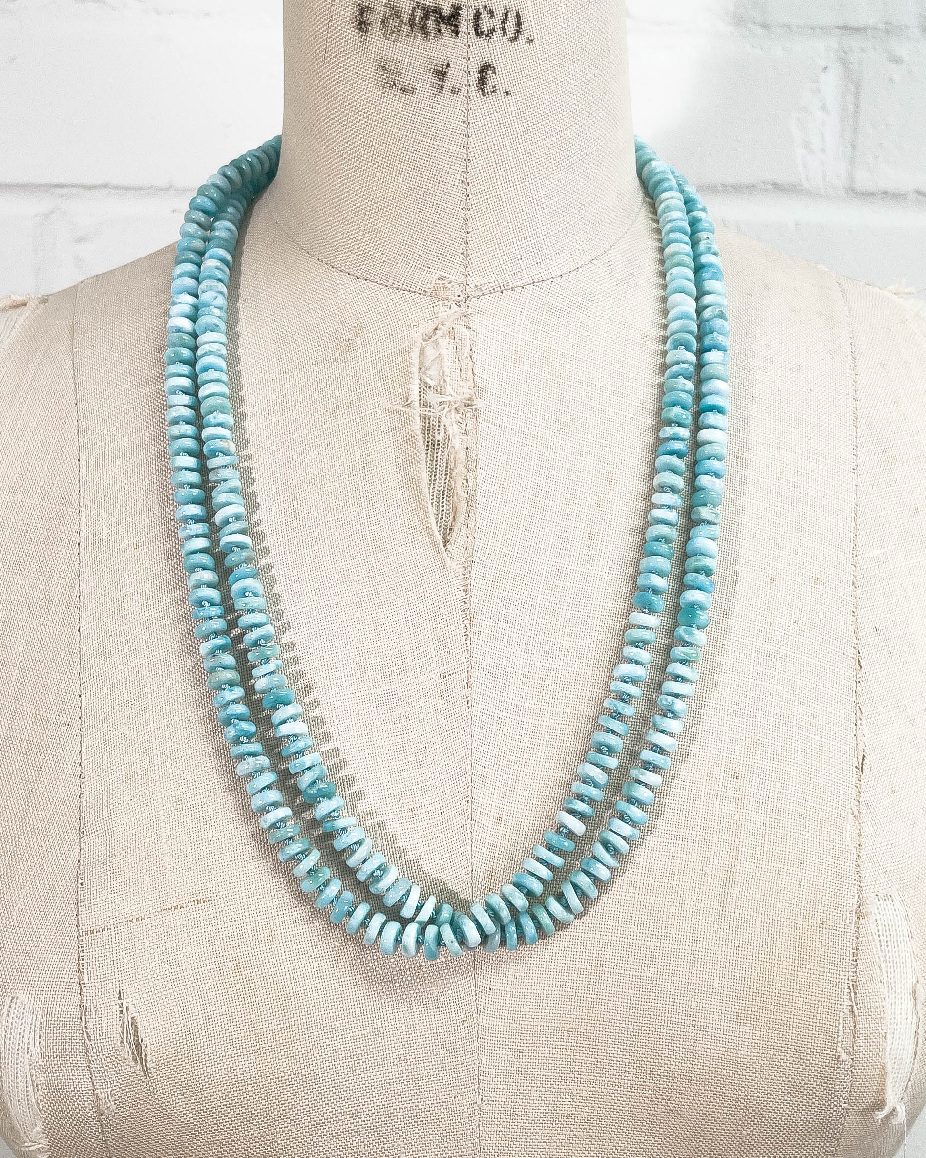 Hand-Knotted Natural Larimar Double or Triple Wrap Strand Necklace