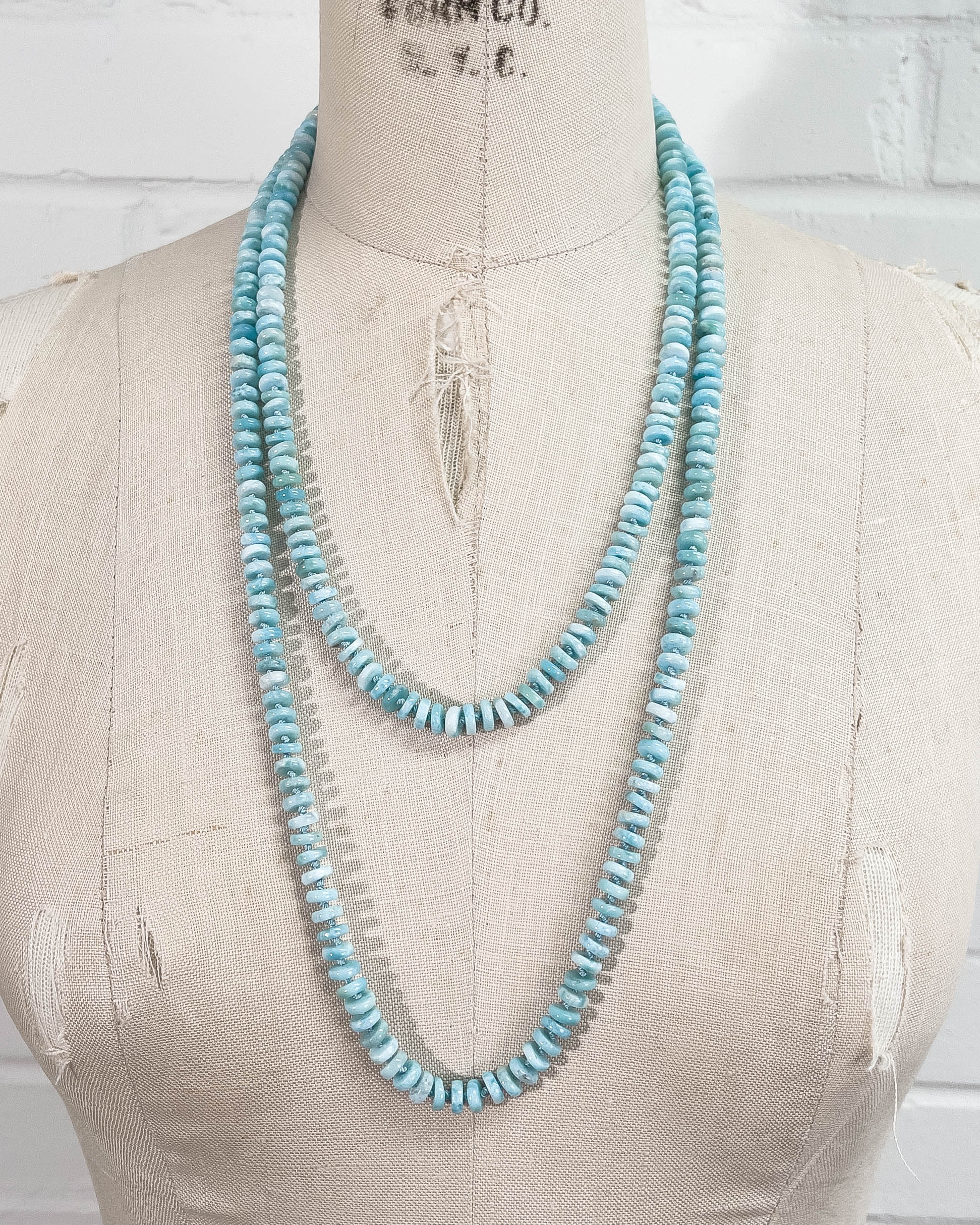Hand-Knotted Natural Larimar Double or Triple Wrap Strand Necklace