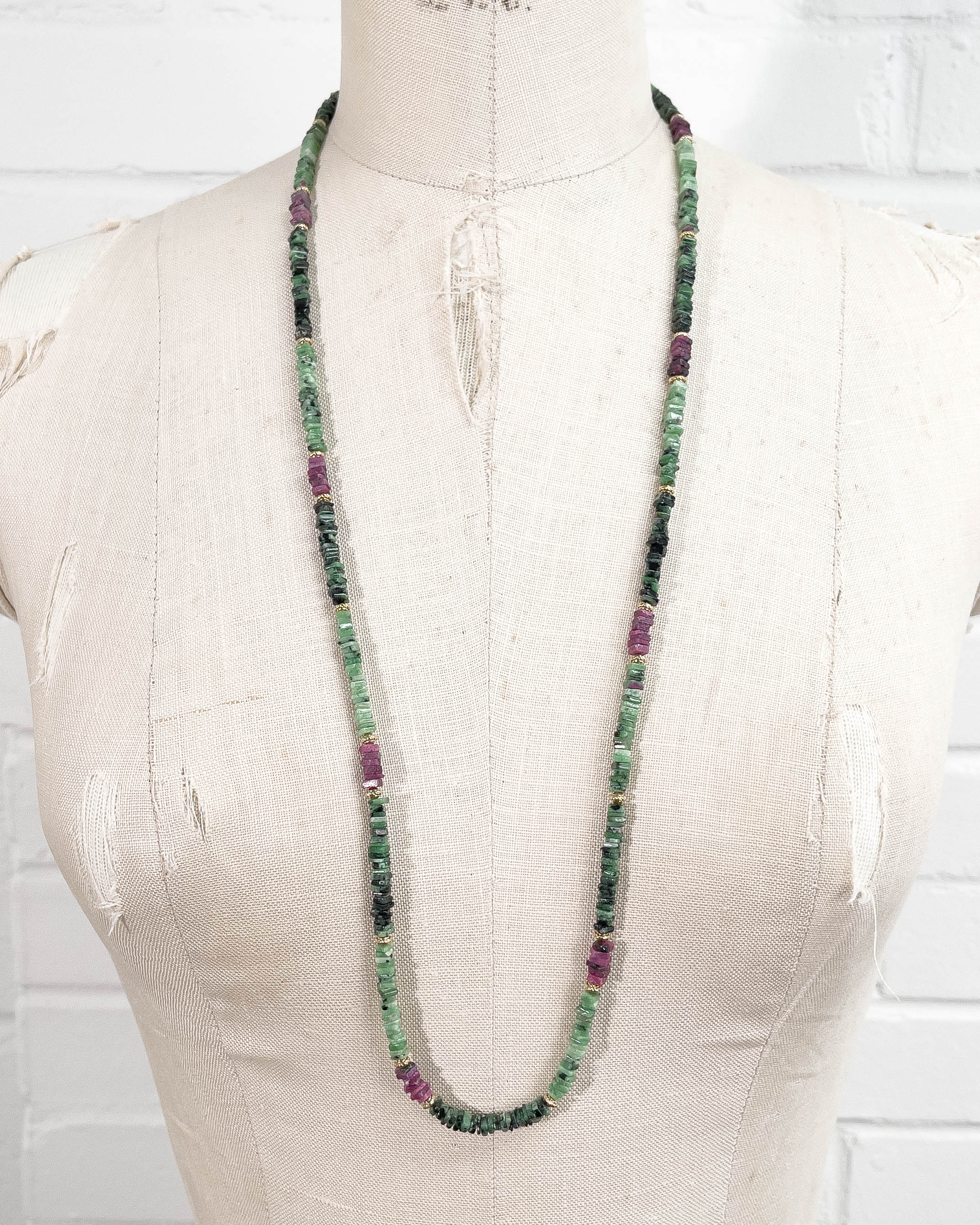 Ruby in Zoisite Long Strand Double Wrap Necklace